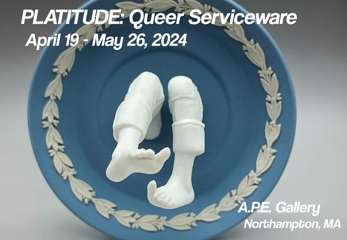 Excited to announce the opening of PLATITUDE: Queer Serviceware @apearts in Northampton this Friday. I&rsquo;ve curated 10 artists that use ceramics as a way to talk about queer culture. More to come!

Image credit: Footsie, Jeremy Brooks @decalcoman