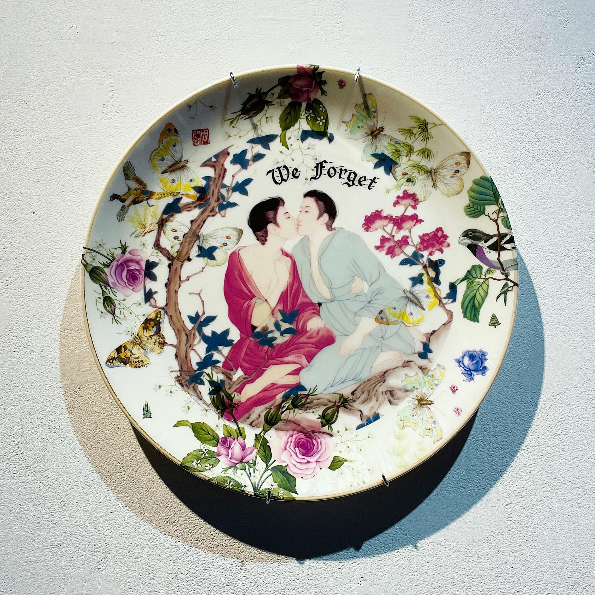Pride weekend in Northampton - This plate is at @apearts as part of the PLATITUDE exhibit. I was honored to receive decals from Howard Kottler&rsquo;s estate and made a collaborative piece using AI imagery (something that I think Howard would have be