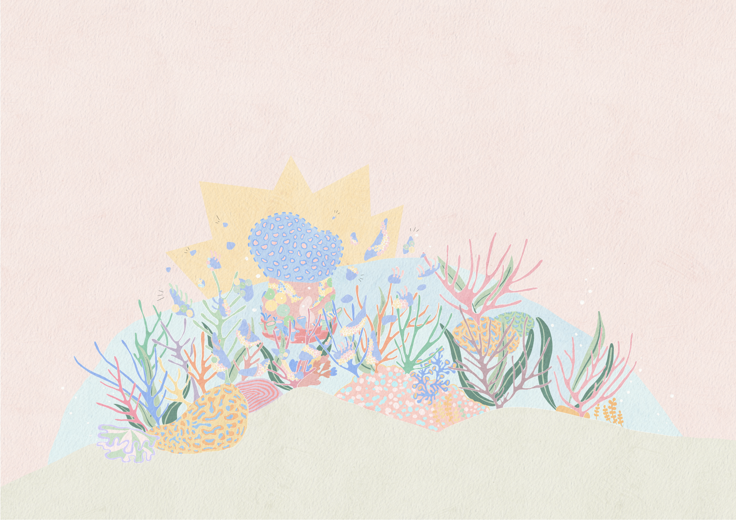 The base of ‘Phyllos’ breaks and shatters into many pieces immediately upon contact with the sandy seabed. The pieces are scattered all around.