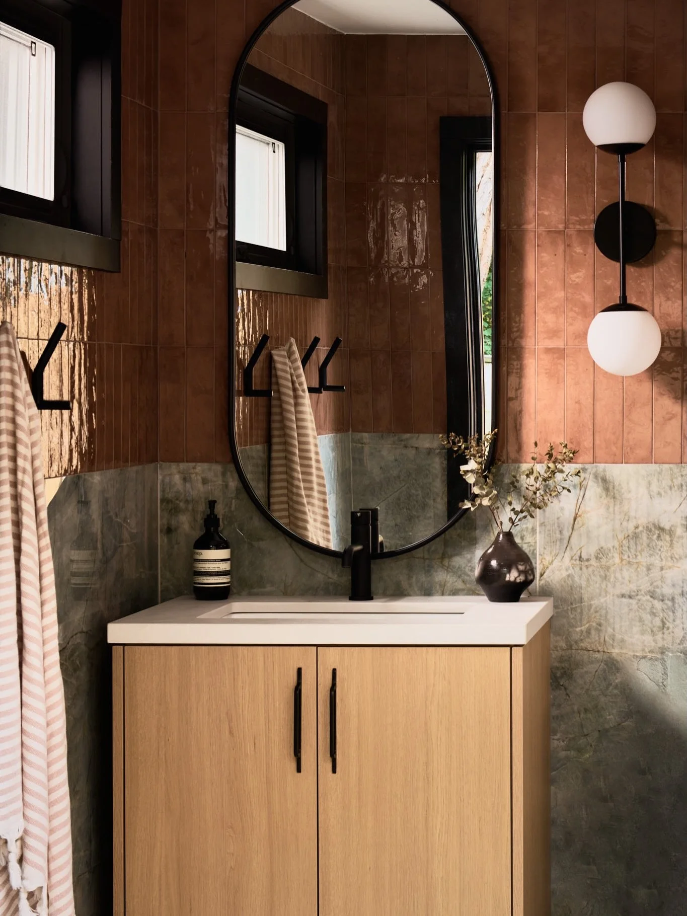 When designing the outdoor change room for our client&rsquo;s pool, we saw an opportunity to introduce a more expressive palette.

Rich colour and layered texture bring a sense of quiet vibrancy&mdash;an intentional contrast to the surrounding archit