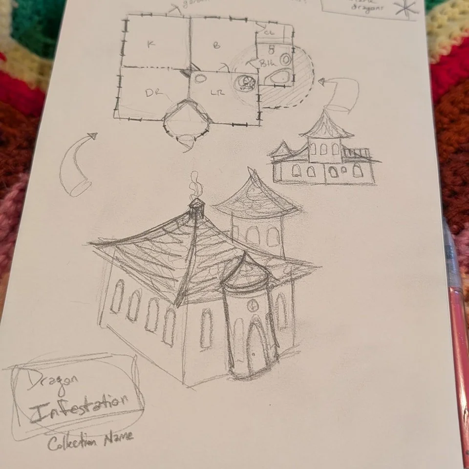 I often don't show much of the before canvas process. My sketchbook is filled with sketches, notes, and more to help me understand what I want to create for my final product. In order to get this collection to be exactly what I want, a cohesive set o