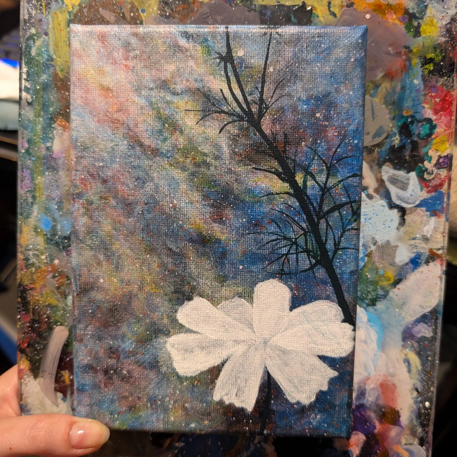 A glimpse into some very new pieces 👀 each of the flowers are getting color, but how fun are the backgrounds?! Two are based on Hubble photos and one from extra paint and imagination. Video incoming for the marigold 🌼🐝
