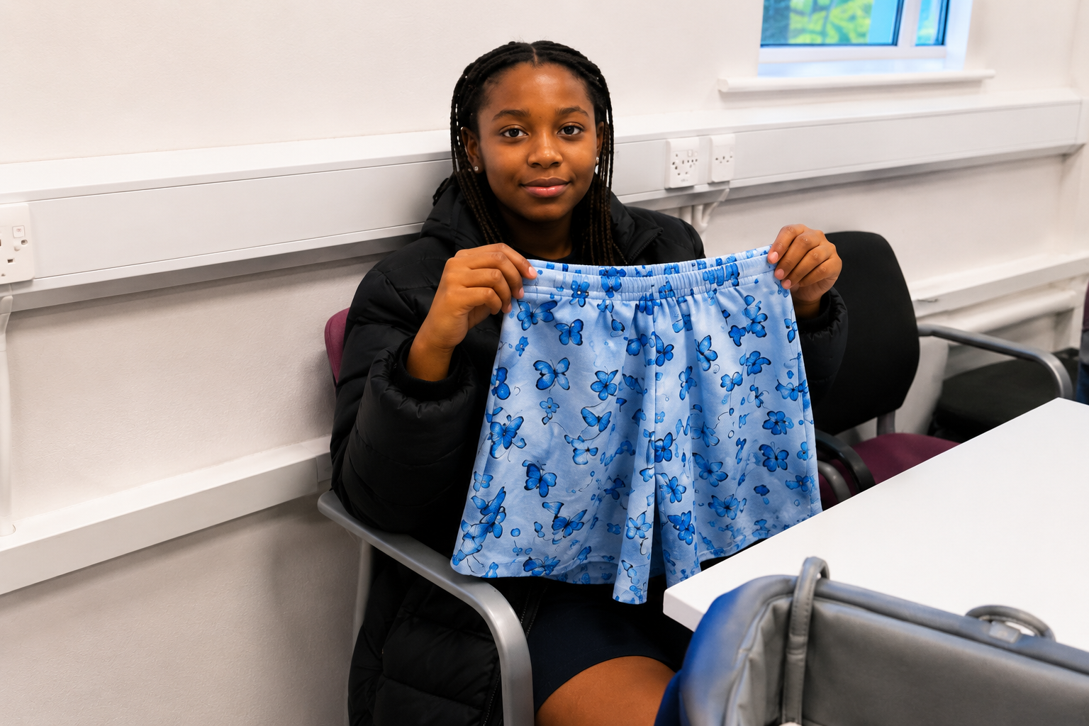 Young girl with butterfly-print garment.png