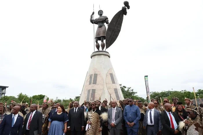 Statue of King Shaka Zulu at King Shaka International Airport in KwaZulu-Natal.