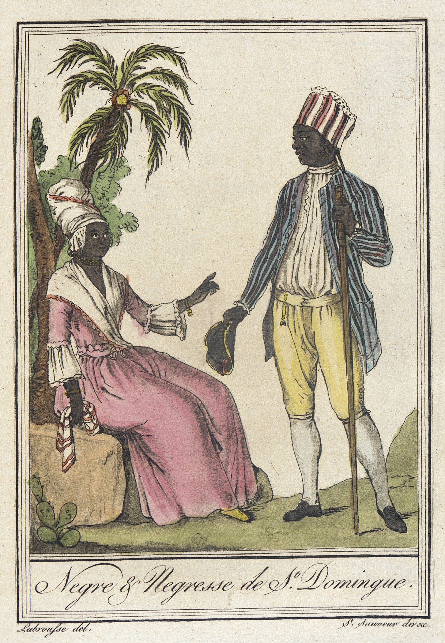 Eighteenth-century illustration of Black people in Saint-Domingue during the colonial period.