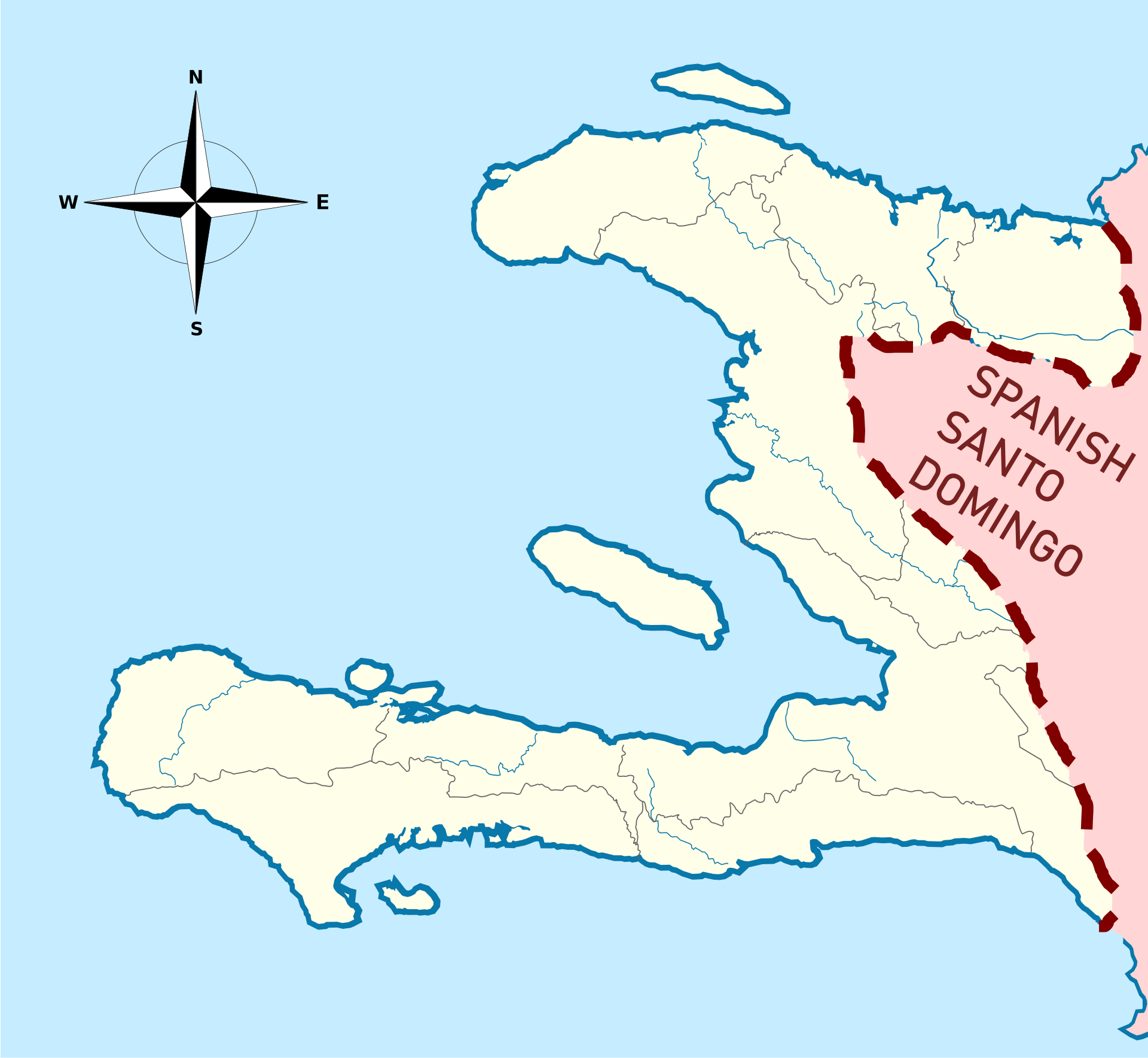 Historical map of Saint-Domingue before Haitian independence.