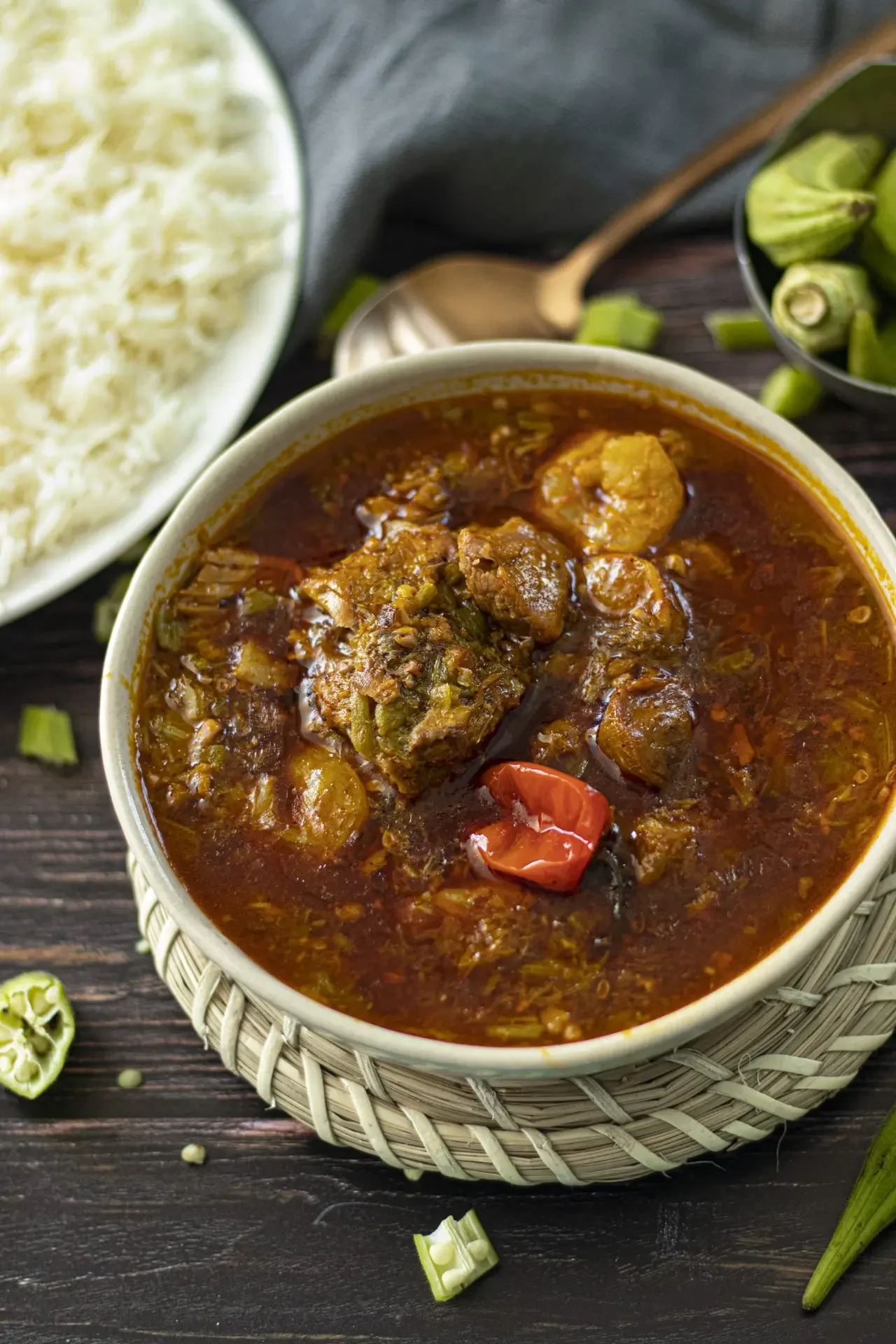 Soupou Kandja (Kandia Soup): Silky Okra Stew with Palm Oil and Rice