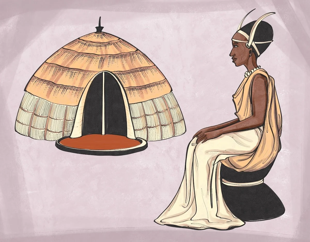Digital illustration of Rwandan queen mother and poet Nyirarumaga