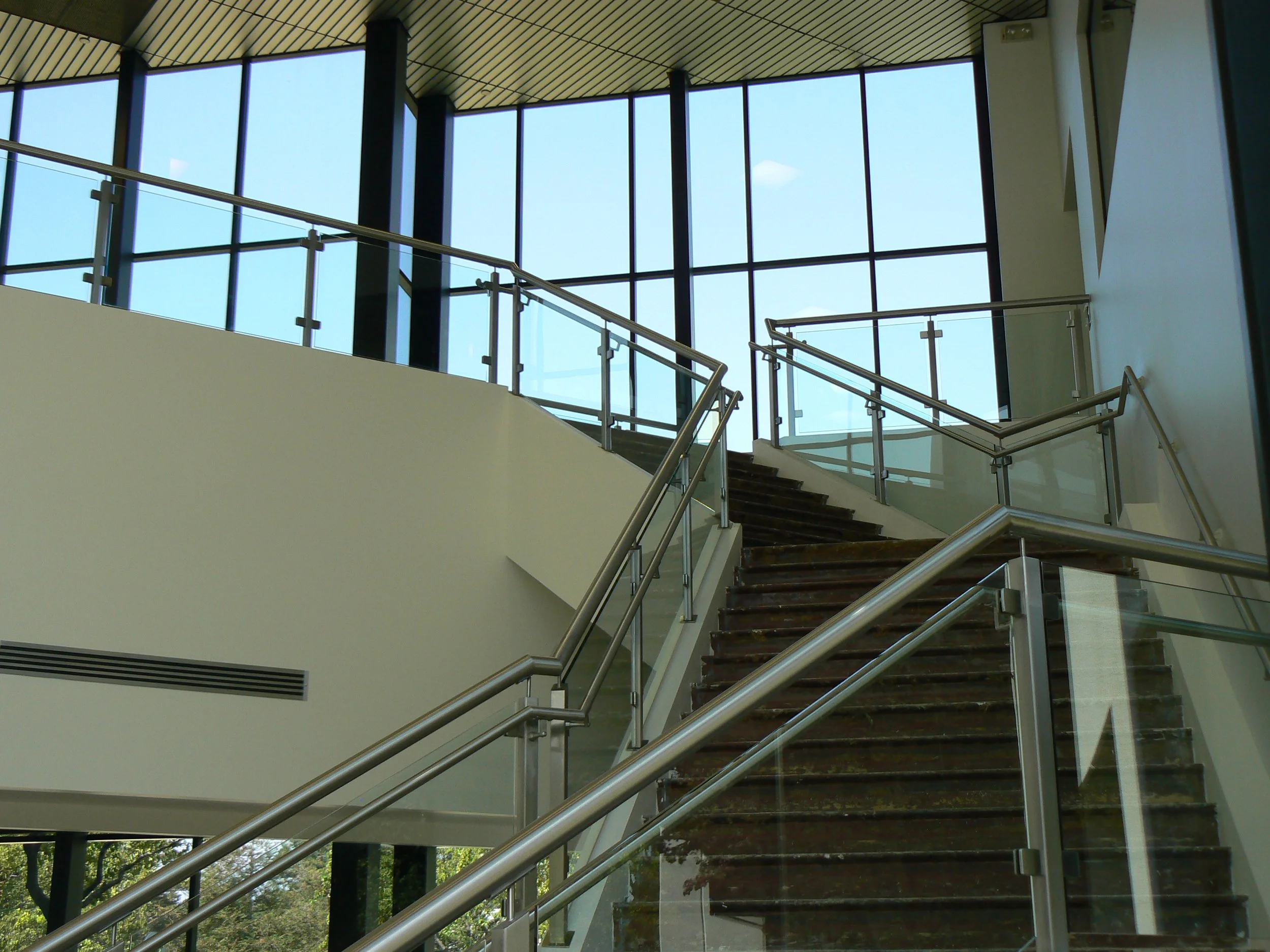 Glass Guardrail with Stainless Steel Cap Rail and Handrail