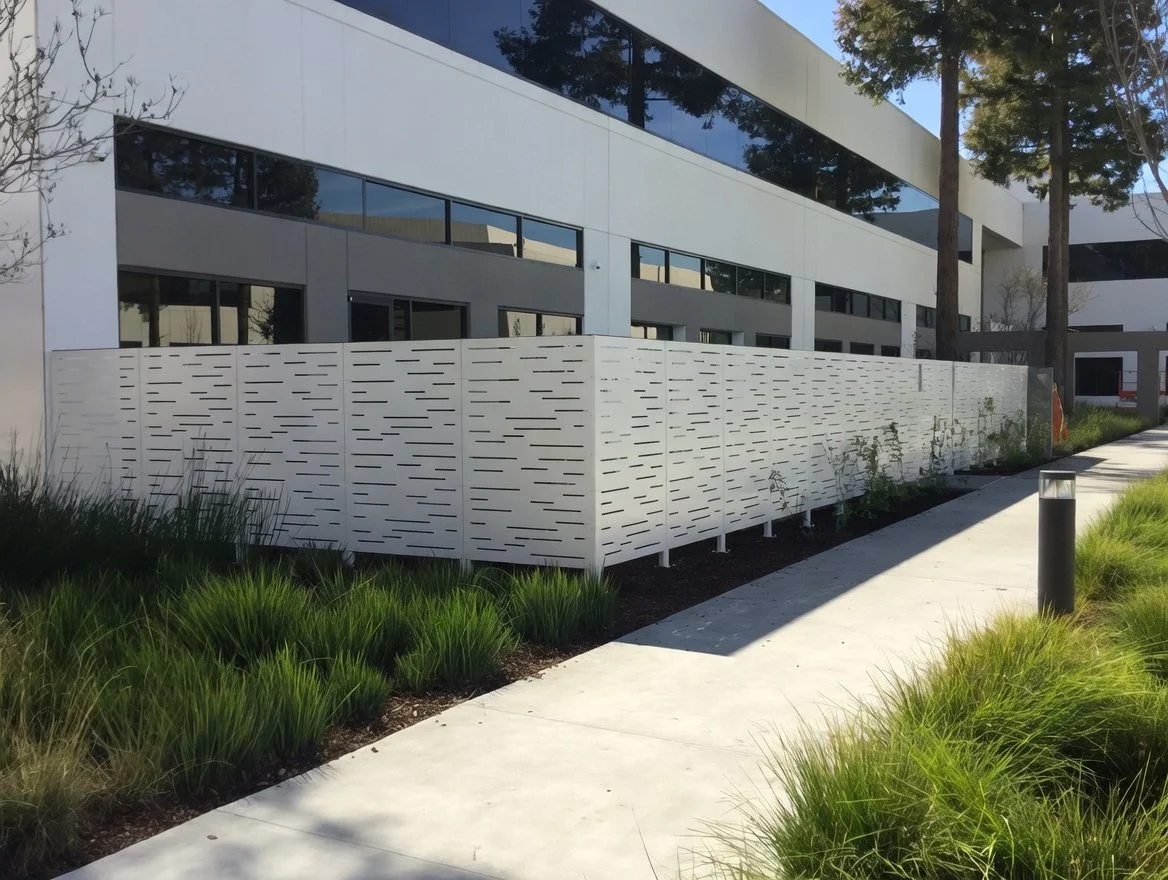 Painted Steel Fence with Laser Cut Panel Infil
