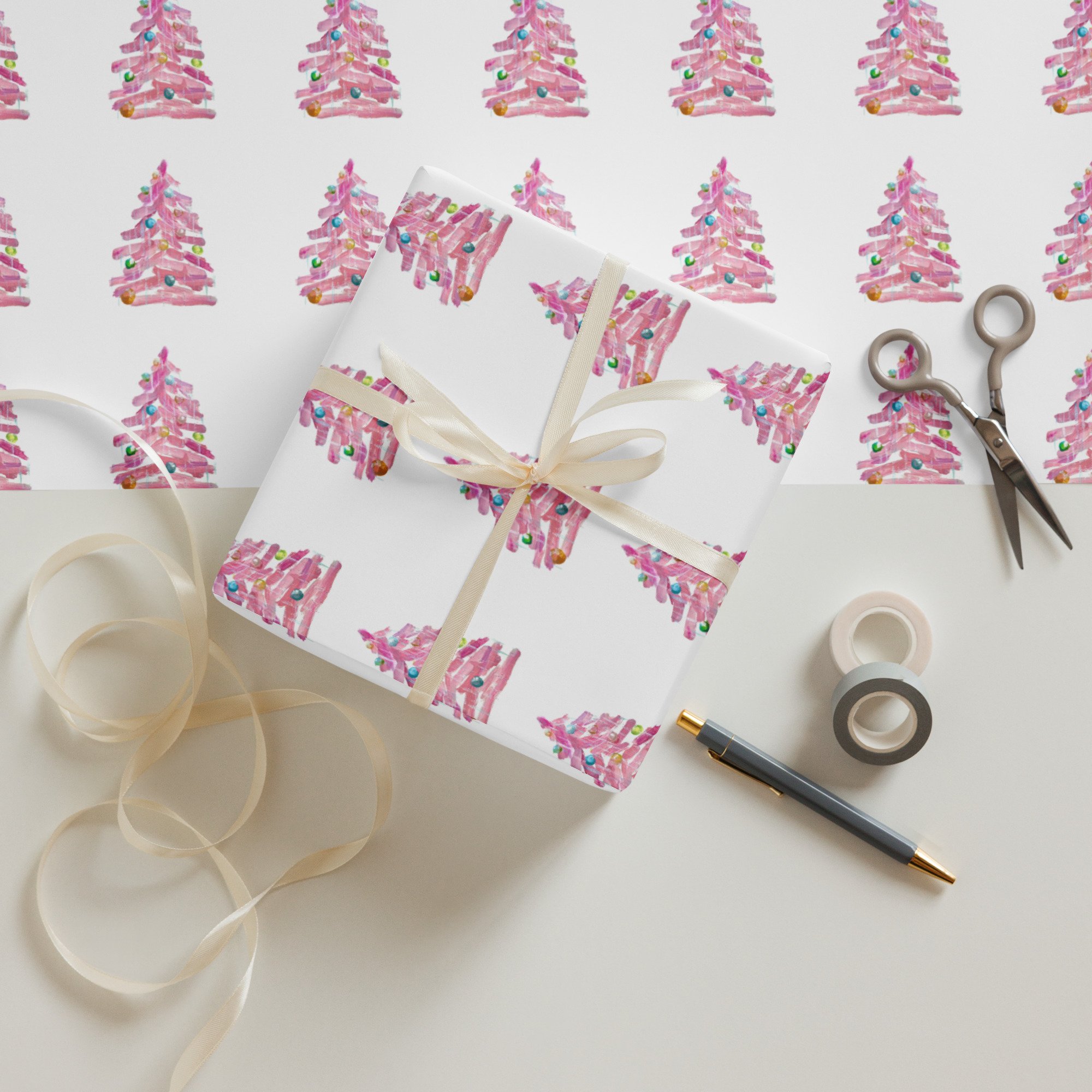 Pink Tree Wrapping paper sheets (3)