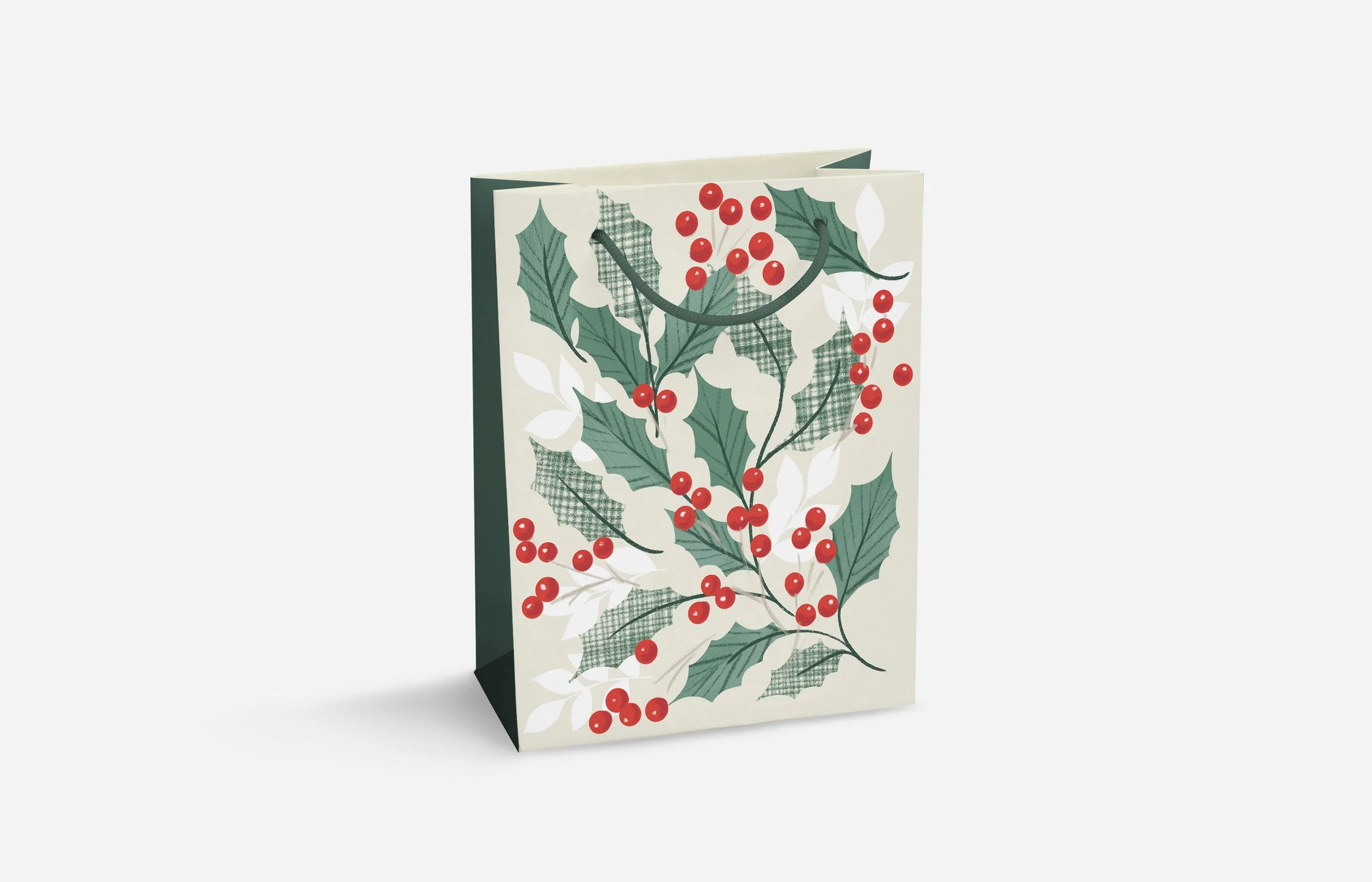 Gift bag with holly leaves and red berries design