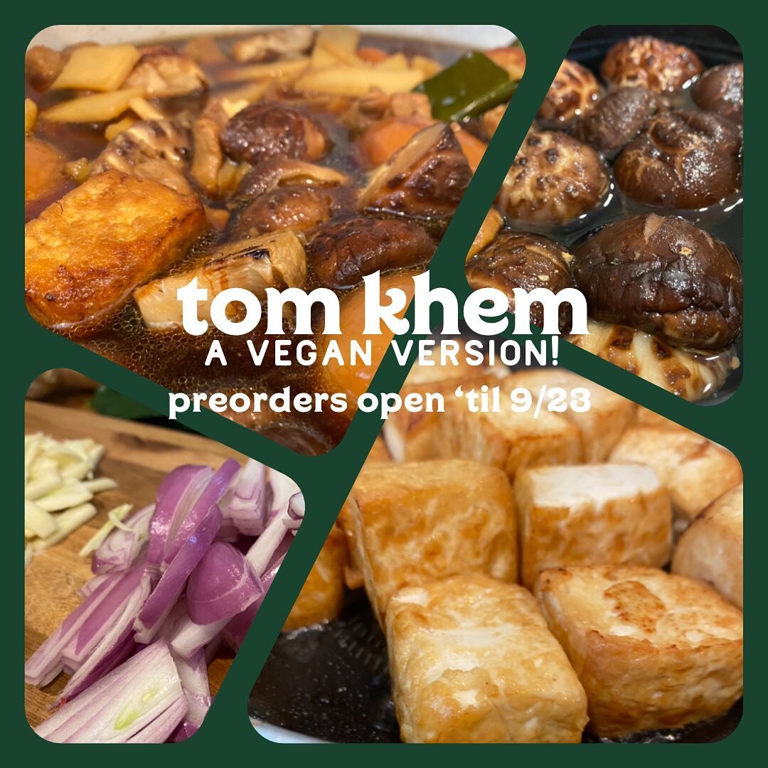 A hearty Sunday stew: tom khem. Order now for pickup or delivery on 9/25 (more detailed instructions are on the website). Just a handful of slots left (wow, thank y&rsquo;all!!) This stew has caramelized shallots and garlic, a rich veg broth with mak