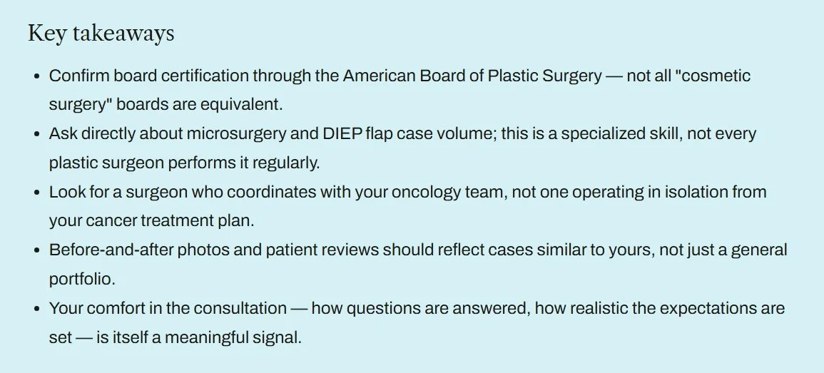 key points in choosing a diep flap surgeon at Adam Levy, MD