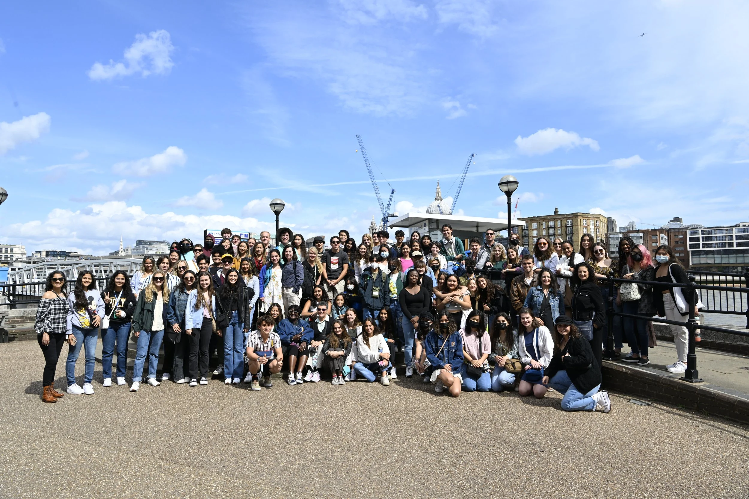 Most of our group in Bankside before Shakespeare's Globe Theatre