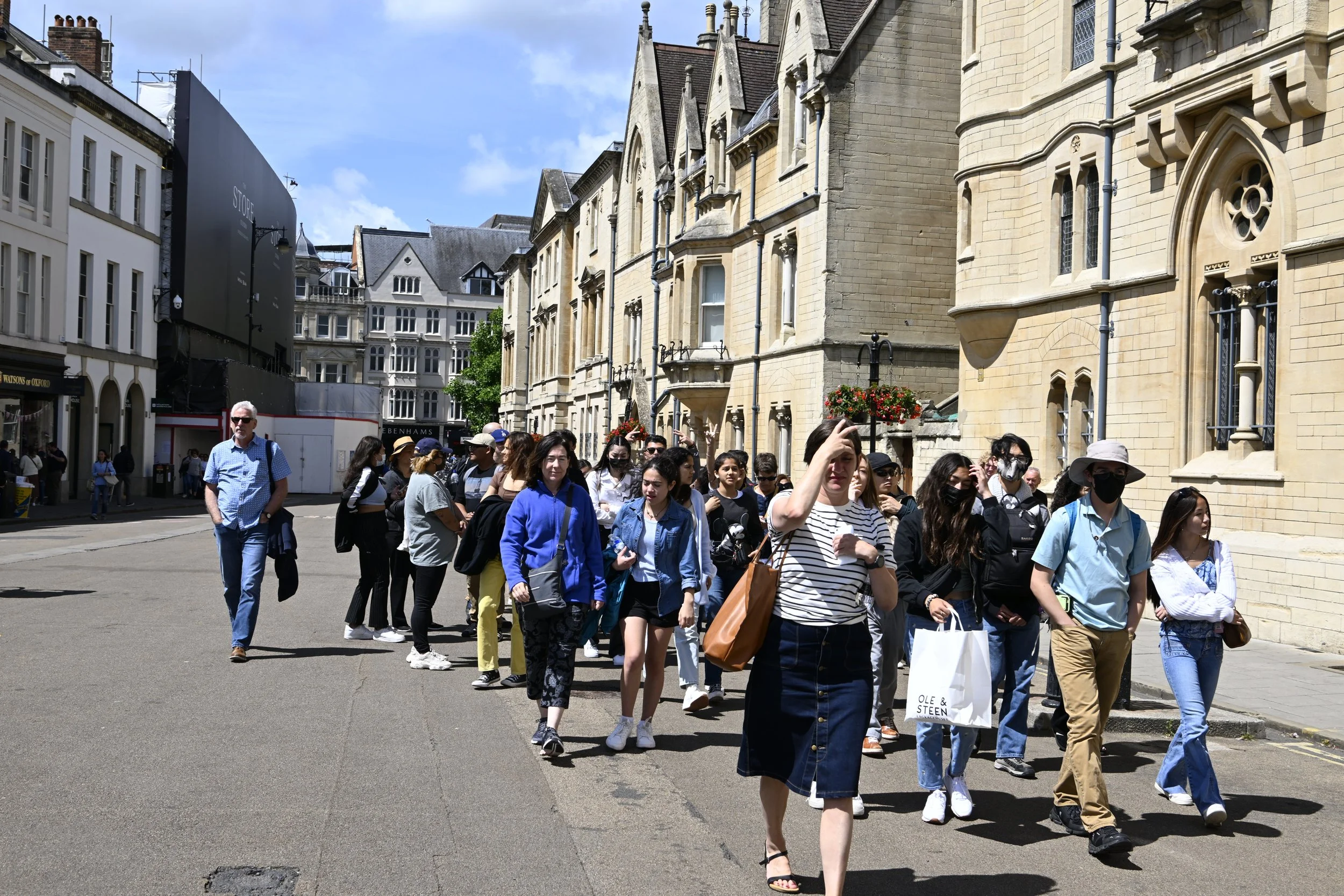 Bus 3 walking into Oxford with Tour Manager Pippa