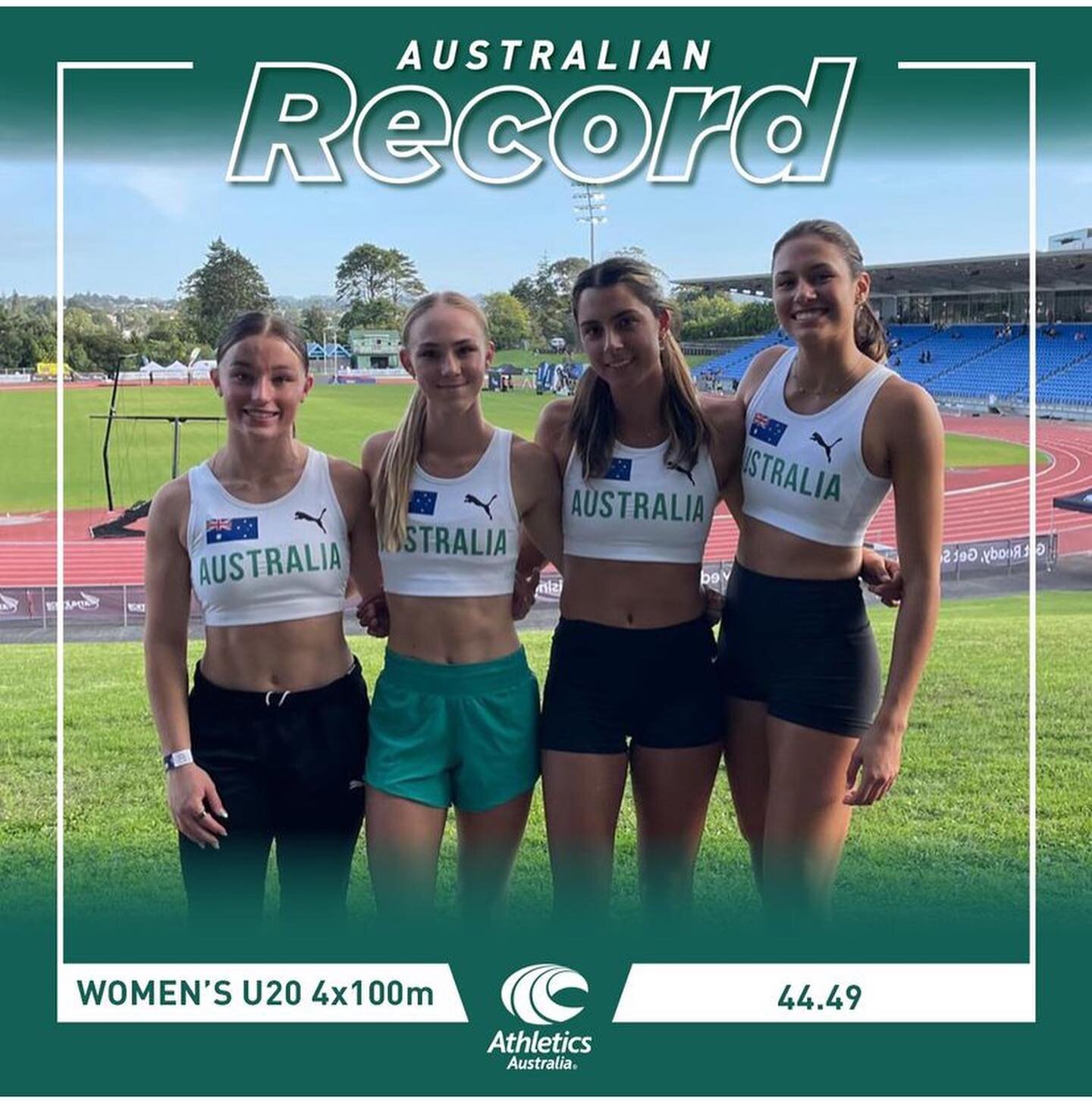 Twice in 2 weeks, the Australian U20 Women broke the National record in the 4x100m relay 🔥

Previously set in 2018, the team ran a quick 44.49 in Auckland on 10th March to break the record by 0.29, anchored home by Sandy athlete Jess Milat. 

Contin