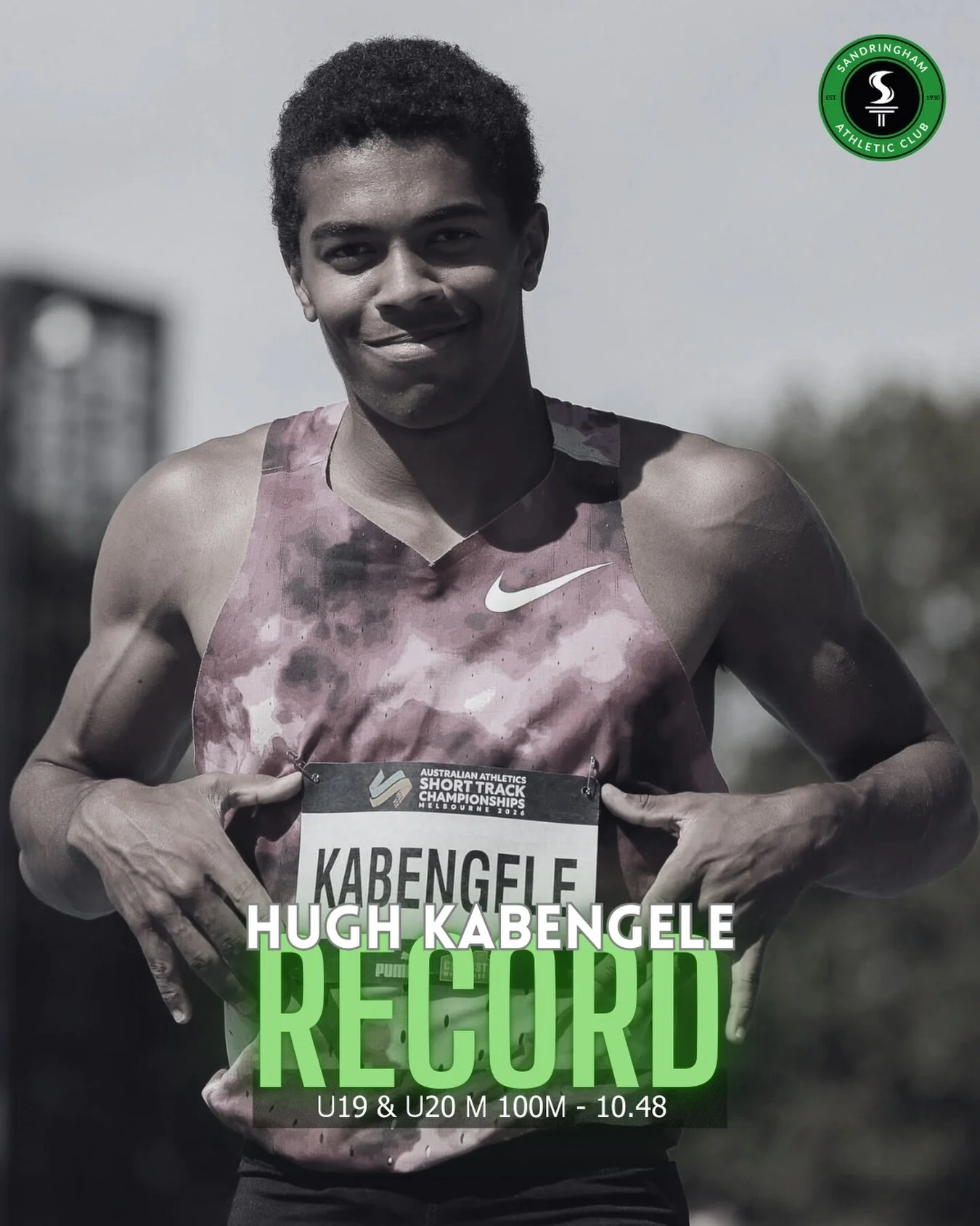 Hugh Kabengele has broken his own U19 &amp; U20 100m Club records!! 💥💥

Running at the Dane Bird-Smith Shield in QLD over the weekend, Hugh raced against Gout Gout to run a quick 10.48 (0.9) 🔥 shaving another 0.05 off his personal best! 

Congratu