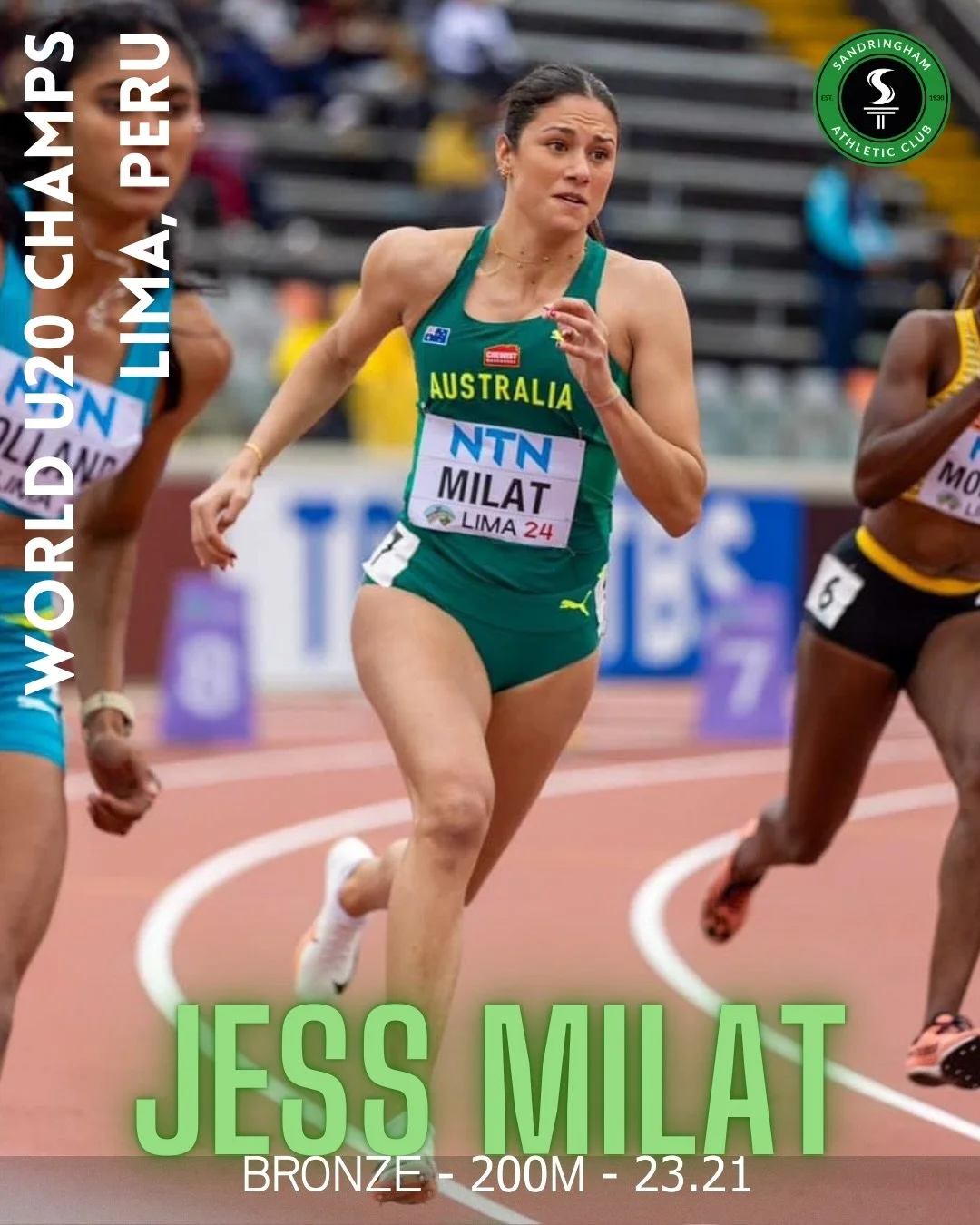 BRONZE FOR JESS 🥉🥉🥉

Following todays news of a doping ban for the winner of the 200m at World U20 Champs in 2024 - Jess Milat and Torrie Lewis are the deserved &amp; clean winners of the Bronze and Gold medals, respectively 💚💛

@jessmilat_ @adi