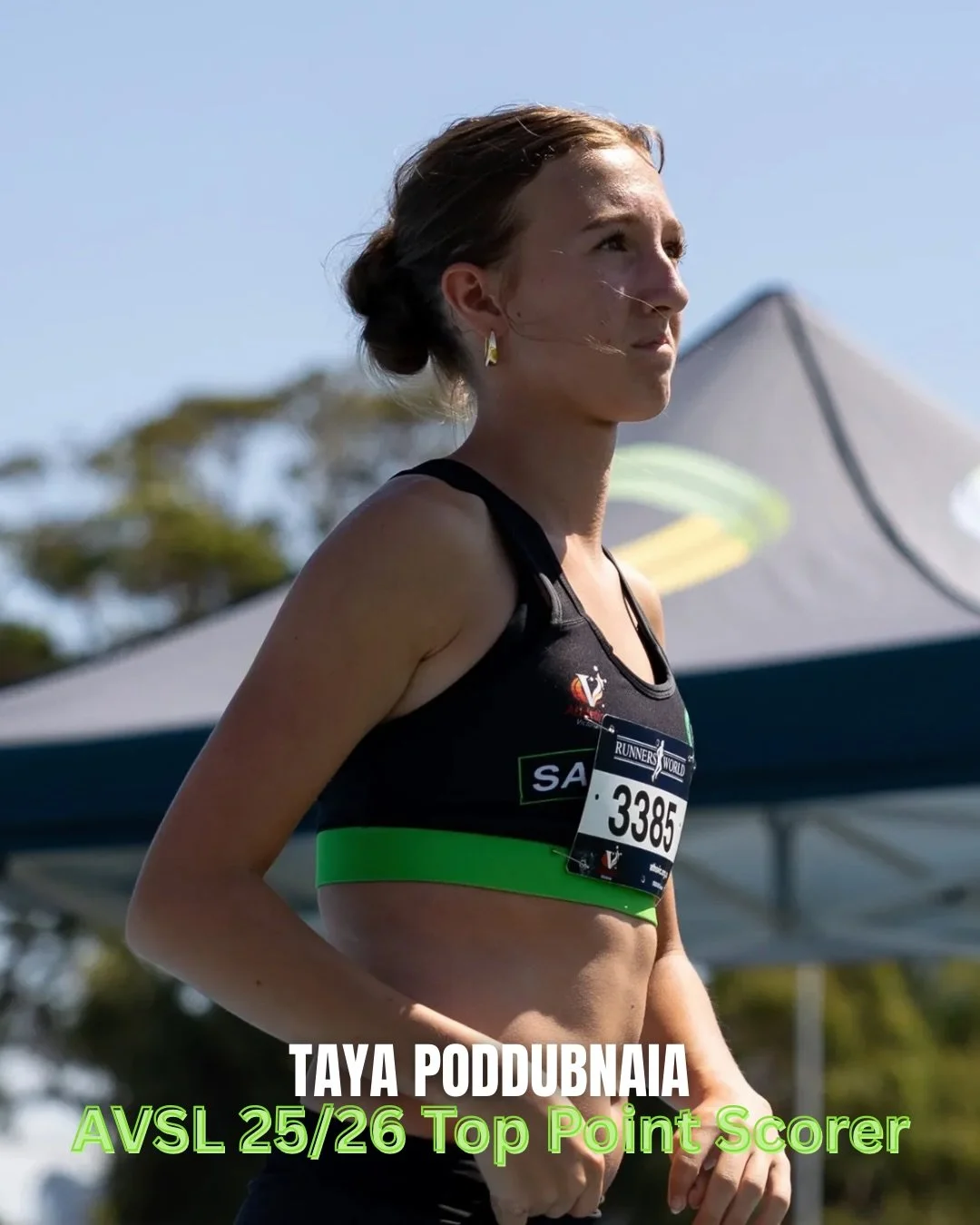 Taya was our #1 point scorer across 10 rounds of AVSL 🌟 

➡️ Swipe to see Taya&rsquo;s favourite things about athletics!

Congratulations on a great season - we are so thrilled for you, Taya 💚🖤

#athletics #trackandfield #sandyaths