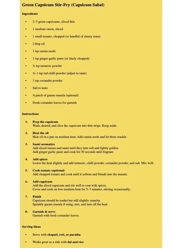 26th January CSA RECIPE