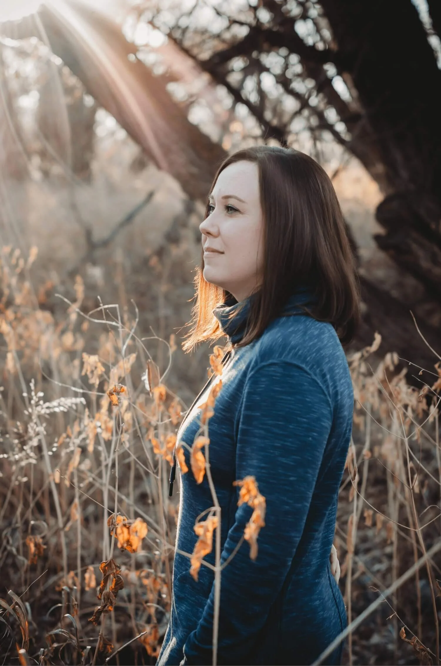sarah looking away from camera in the outdoors