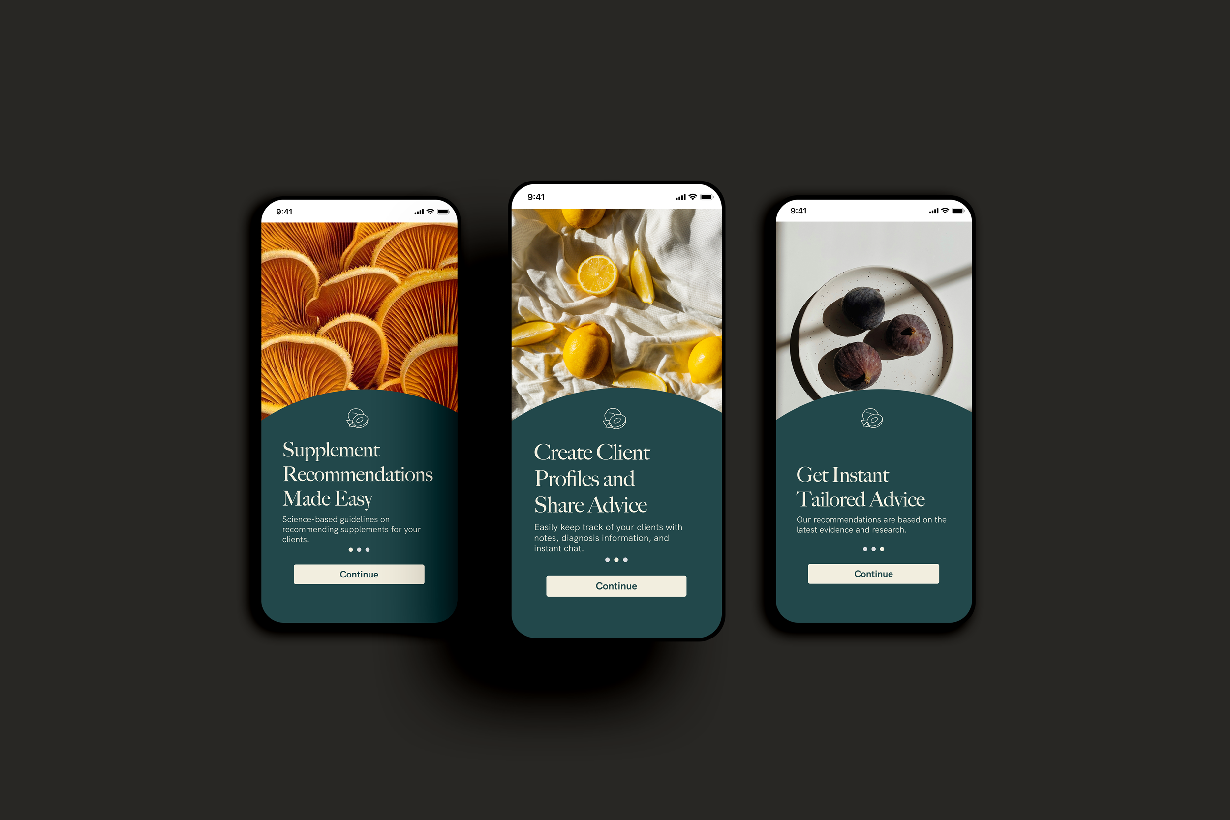 The initial onboarding flow features three screens, showcasing the main features of the app, helping users to clearly understand how the product can benefit them.