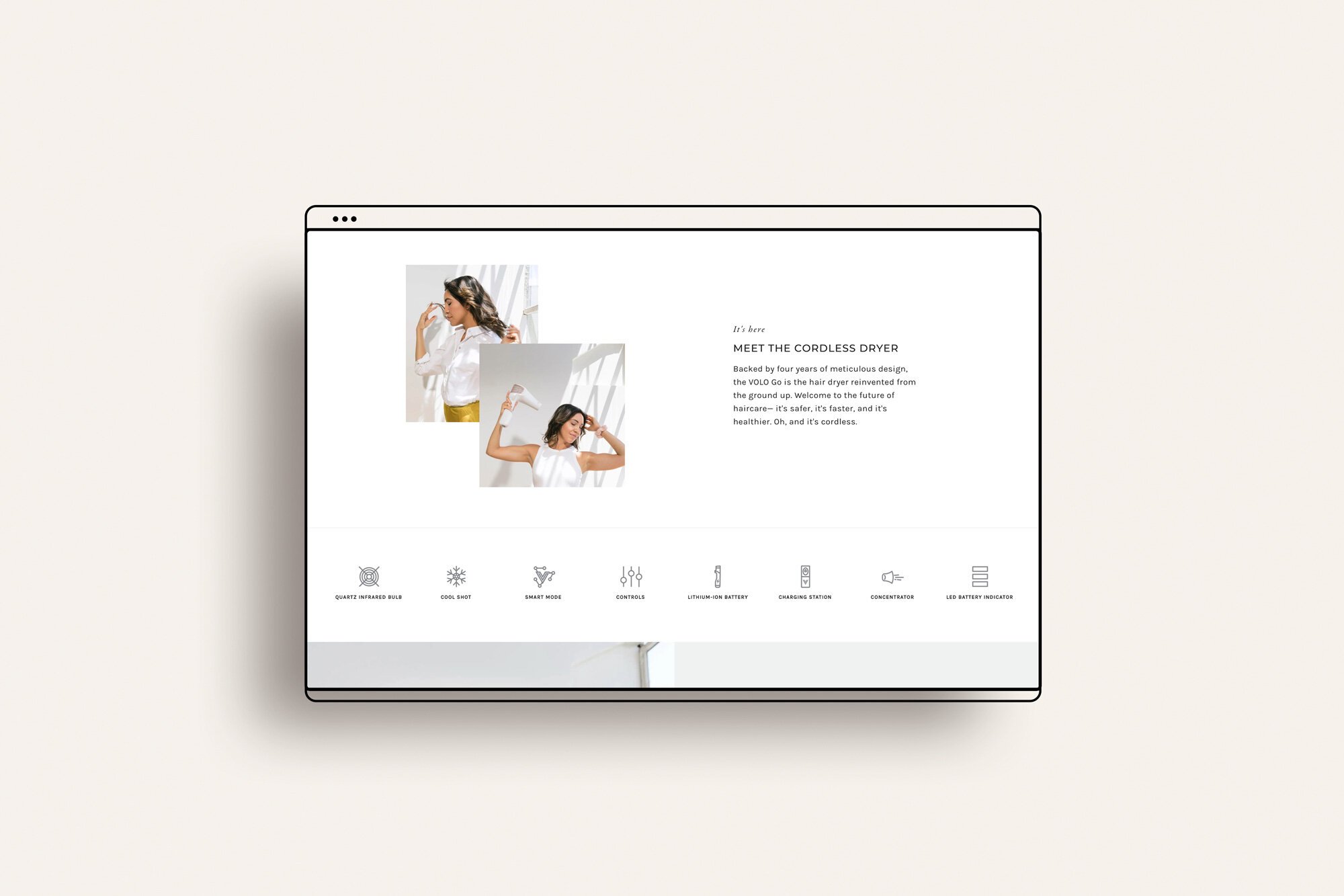 The cordless dryer contains lots of important information. We chopped this info up into a series of icons, text, and images to create a better user experience.