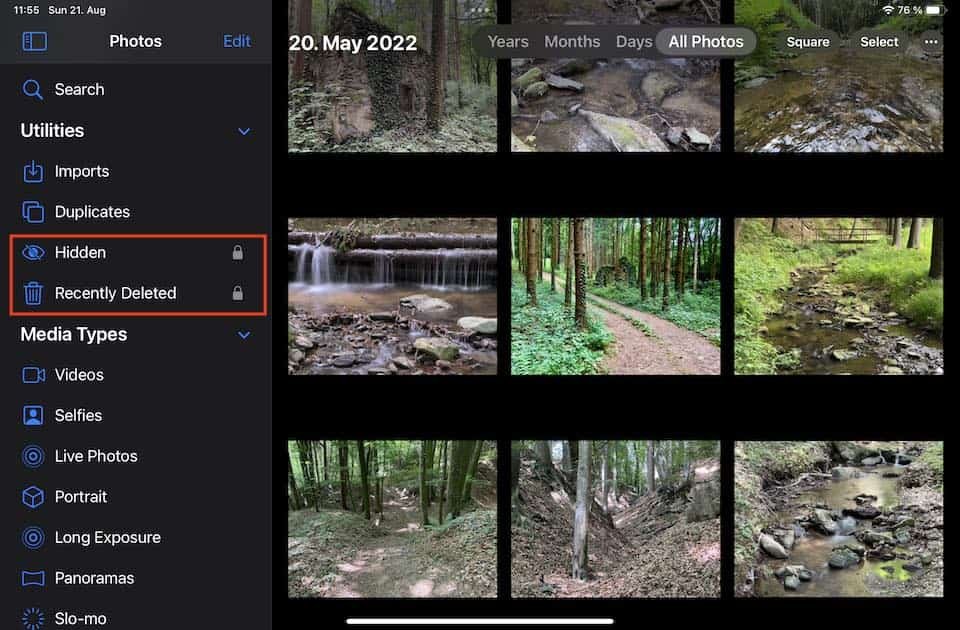 Hidden and deleted albums are locked in iOS 16