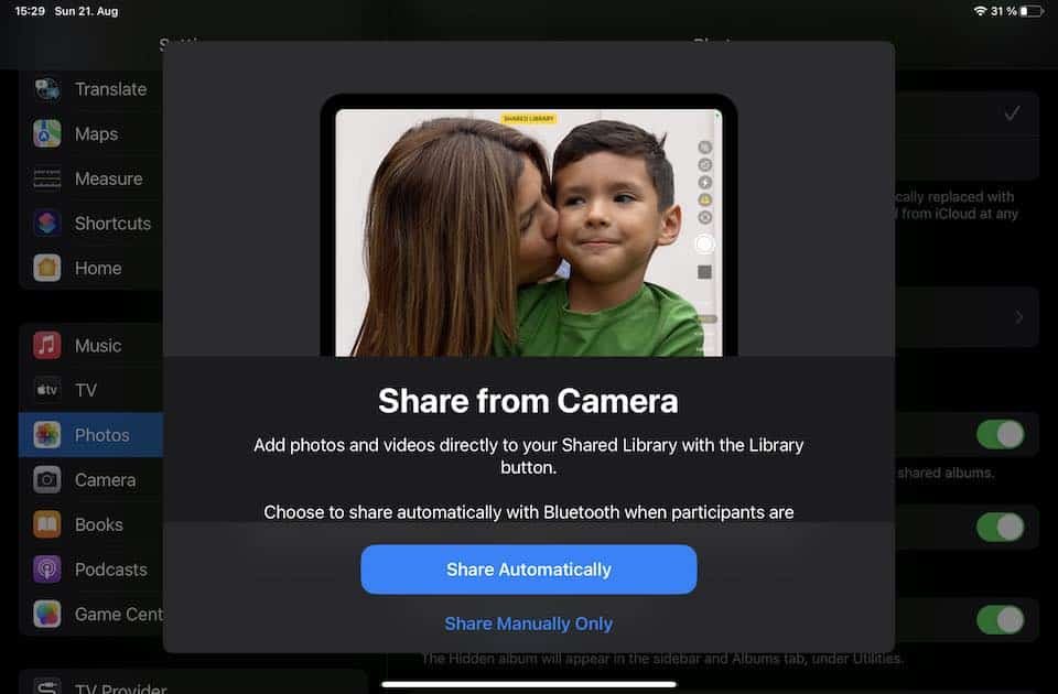 Setup automatic sharing to the iOS 16 Shared Photo Library