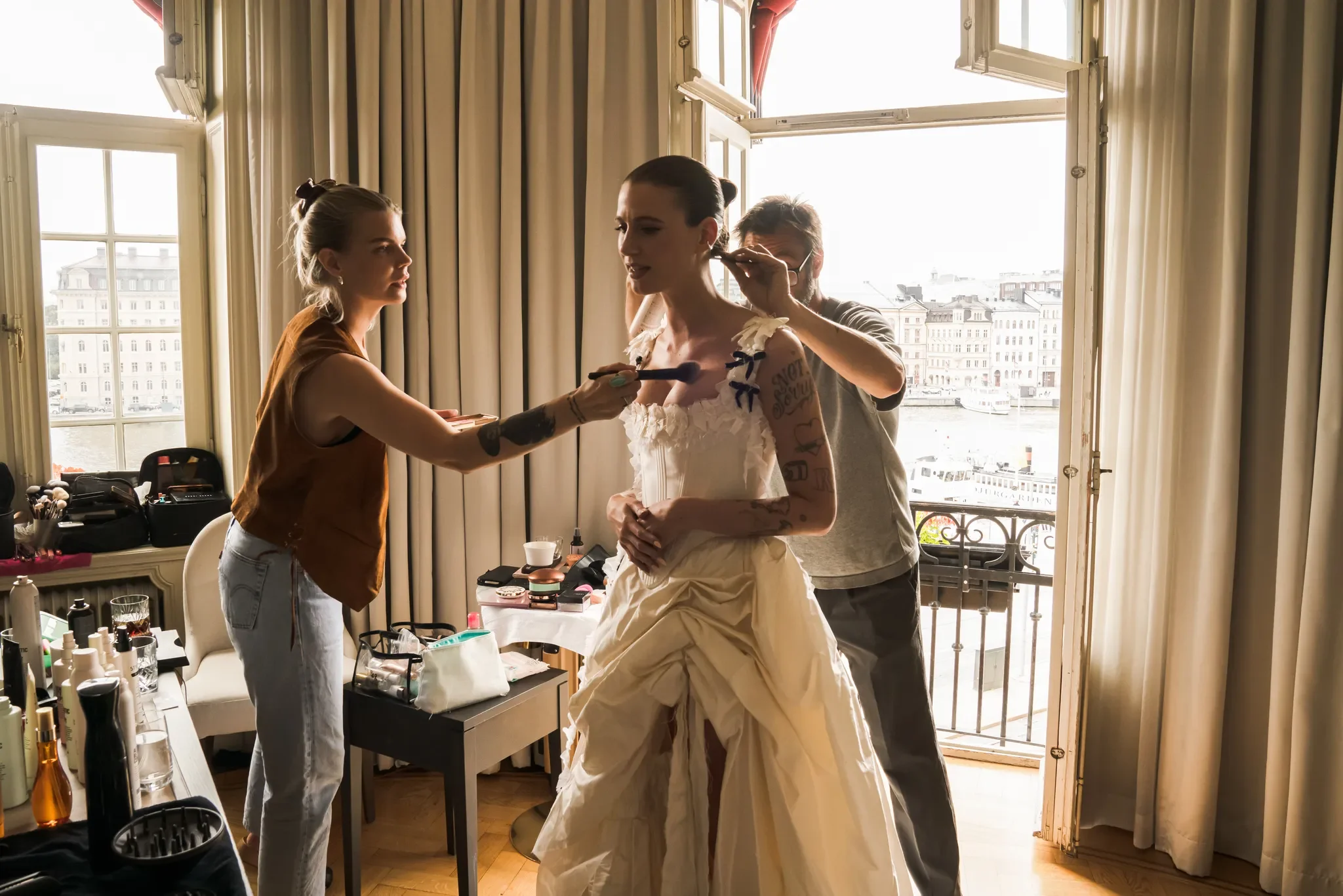 This Scandi Vogue Editor Wore A Custom Corset Gown And Miu Miu Ballet Flats For Her Stockholm Wedding