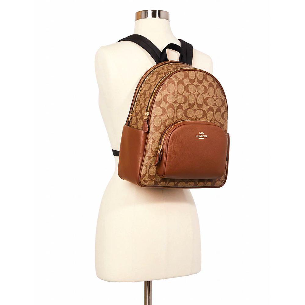COACH 5671 COURT BACKPACK WITH SIGNATURE CANVAS Saddle