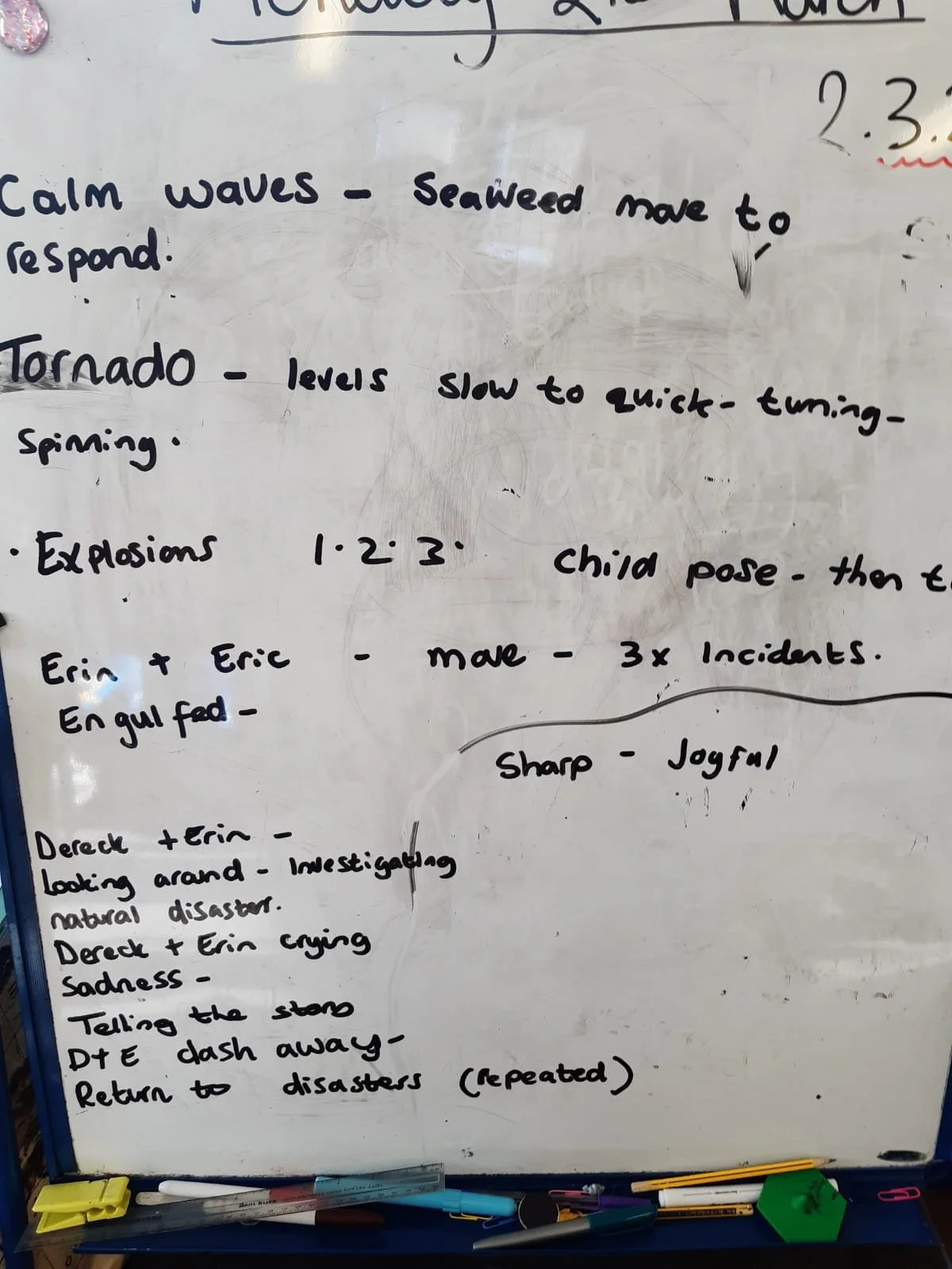 The teacher's storyboard for Derek and Erin