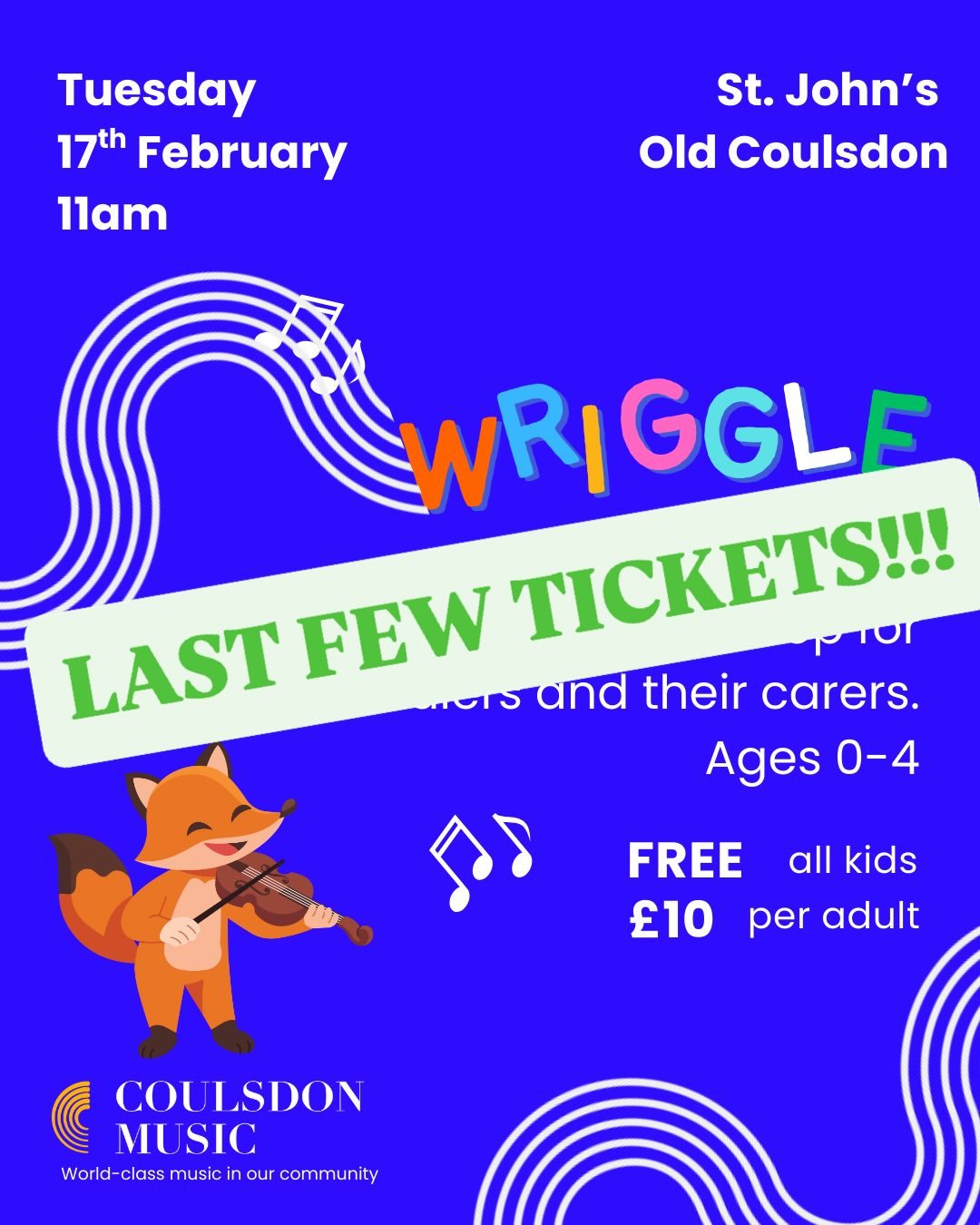 We are thrilled to say that WRIGGLE has very nearly sold out! This means we don&rsquo;t advise trying to buy tickets on the door as we will almost certainly not have space this time. 

There are still tickets left for JUMP! Under 4s are very welcome 