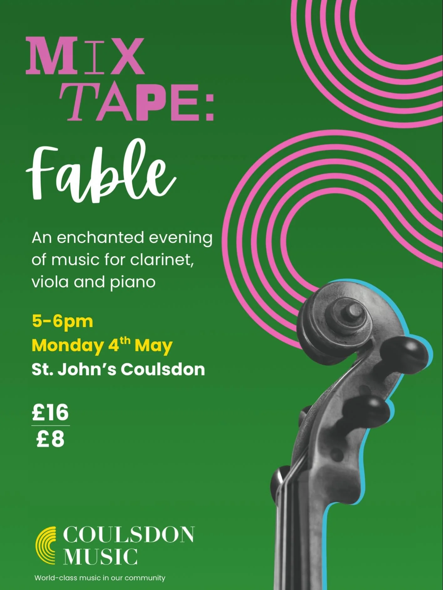 Summer is icumen in and the third instalment of our popular MIXTAPE series is an enchanted evening of music for clarinet, viola and piano, played by the multi-award-winning Jacquin Trio.
Coulsdon Music regulars Charis and Kay are joined by their long