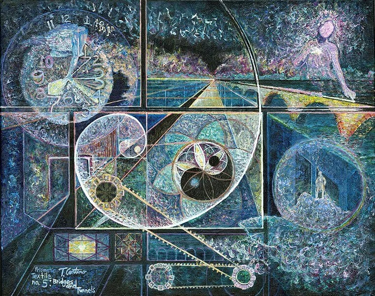 A painting, and some close ups. Number 5 in my Prismatic Textile series which is sort like a collection of maps illustrating the connections between a whole bunch of abstract ideas. And that&rsquo;s about as far as I like to discuss it. It&rsquo;s be