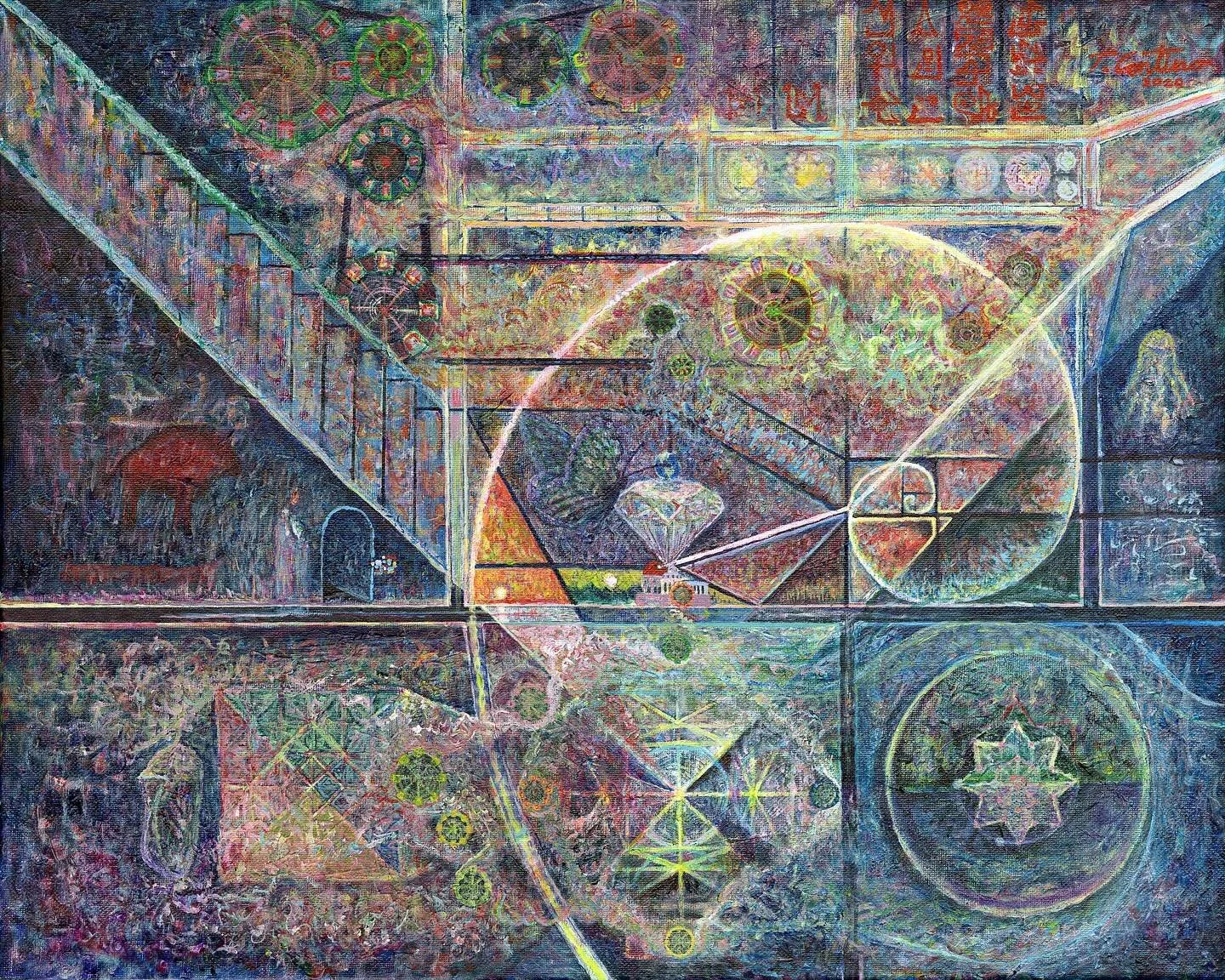 Here&rsquo;s another painting from my Prismatic Textiles series. These are designed for drawing you in and letting you explore the details in your own way. 
🔎
This is the 6th painting in the series and is called Drawing at the Well. I&rsquo;m always