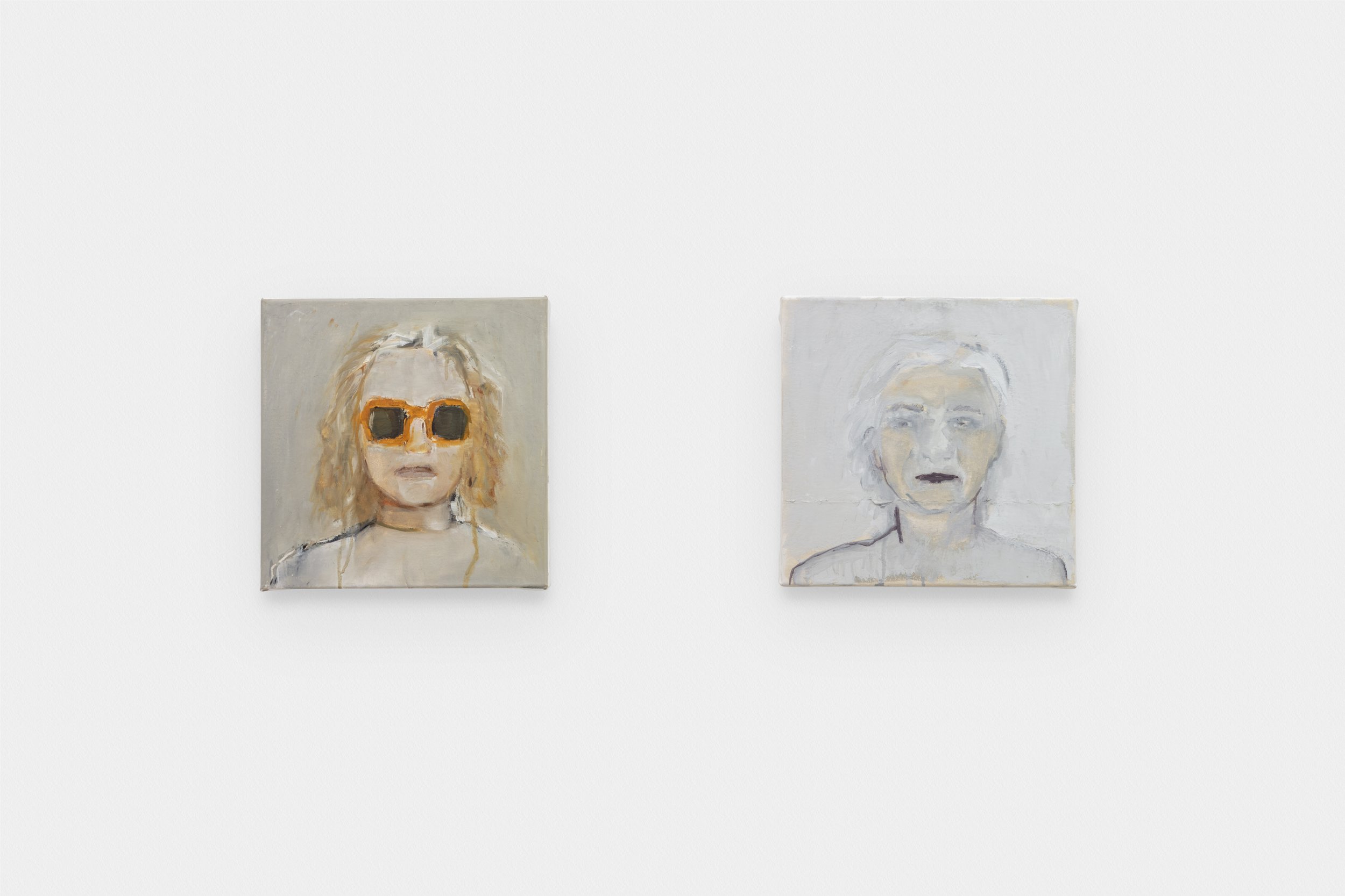 LEFT Linda Stojak, Untitled: Jane with Orange Sunglasses, 2022, Oil on canvas, 12h x 12w inches | RIGHT Linda Stojak, Untitled: Helen, 2022, Oil on canvas, 12h x 12w inches