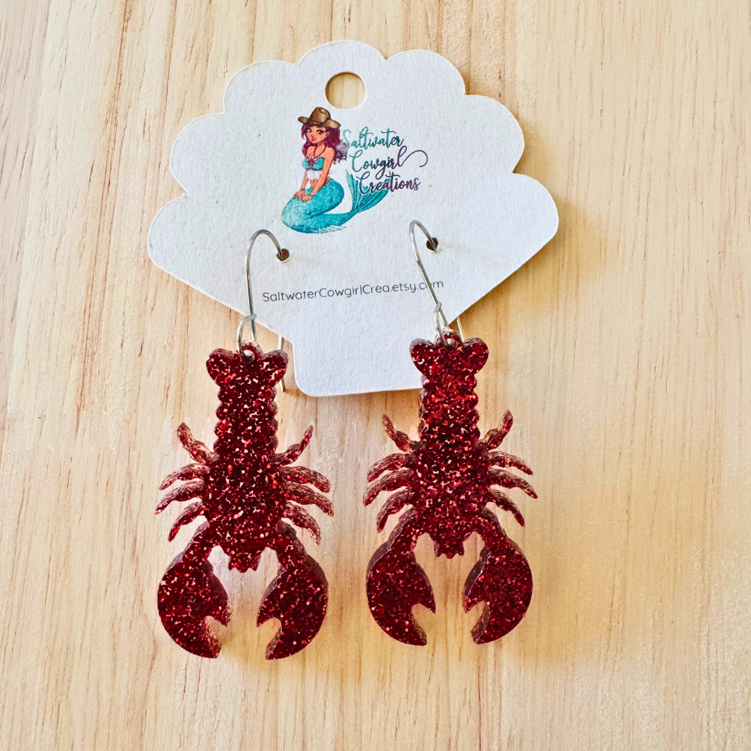 Glitter Lobster Love Earrings