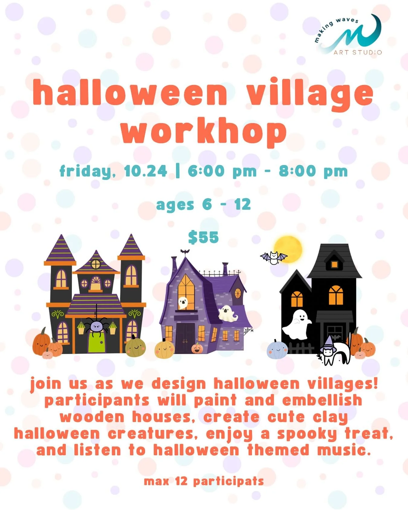 Kids night out at the art studio = date night for parents?!

Drop your littles off with us on 10.24. We&rsquo;ll be making THE. COOLEST. Halloween Villages! 👻