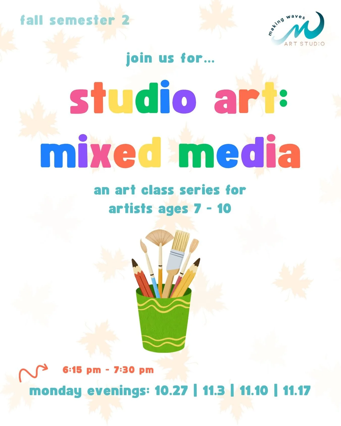 Attention first grade - fifth grade families! ๐
We are on the lookout ๐ for allllll of the little artists out there who could benefit from building their artistic skills in a safe, welcoming, and FUN community this school year! ๐จ๐๏ธโ๏ธ
Our Studio