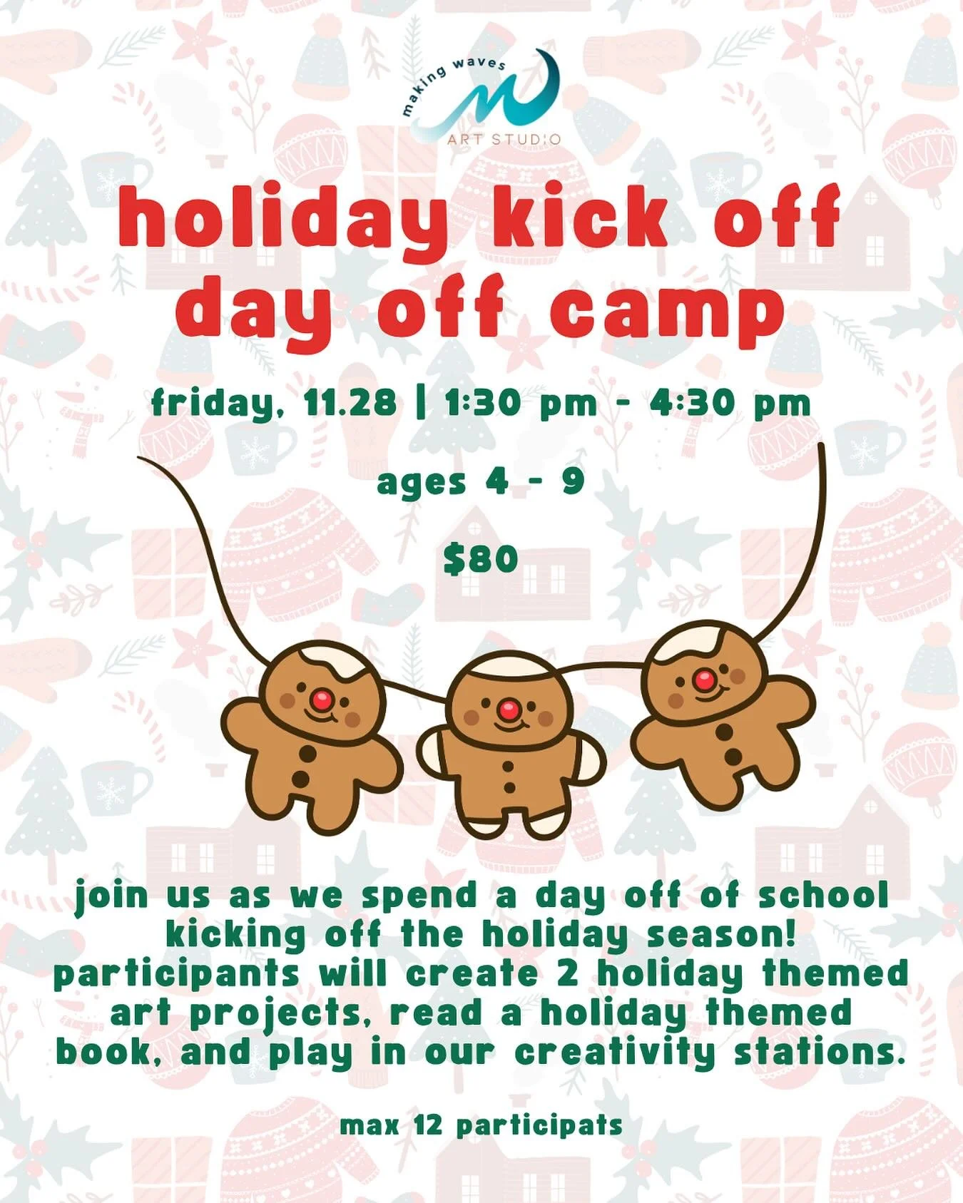 Drop your kiddos with us and get some shopping done on Friday, 11.28! We&rsquo;ll be kicking off the holiday season in the studio with lots of fun holiday projects. 🤩