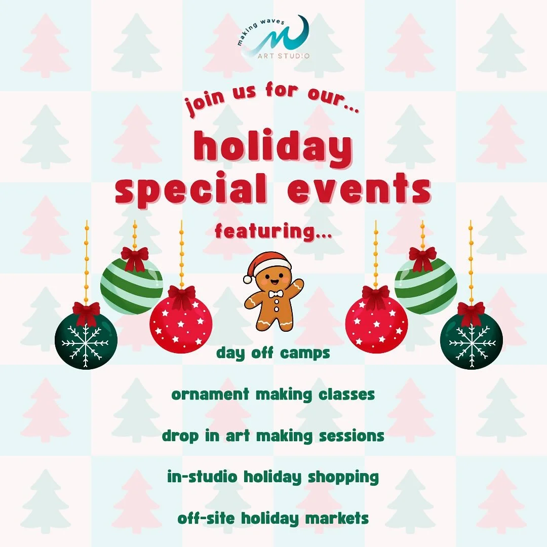 FA LA LA LA LA! We are in the holiday spirit over here and we&rsquo;re incredibly excited to announce our full lineup of holiday camps, ornament making classes, drop in sessions and holiday shopping hours! ❤️💚

Here&rsquo;s everything you need to kn