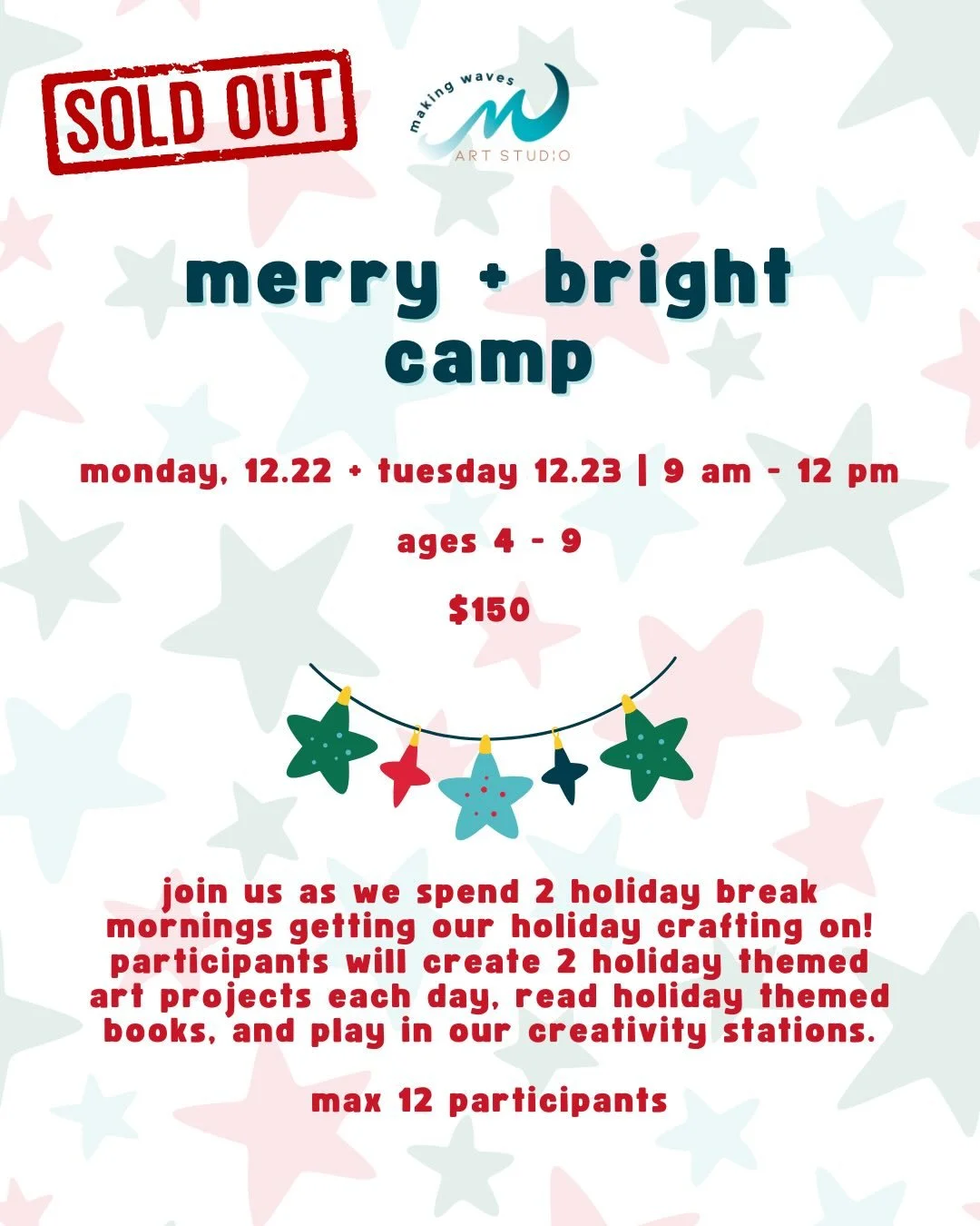 Friendly PSA &mdash; Our 💫 Merry + Bright Camp 💫 is now sold out (thank you!) and we have 3 spaces left in our ❄️ Winter Wonderland Camp ❄️!