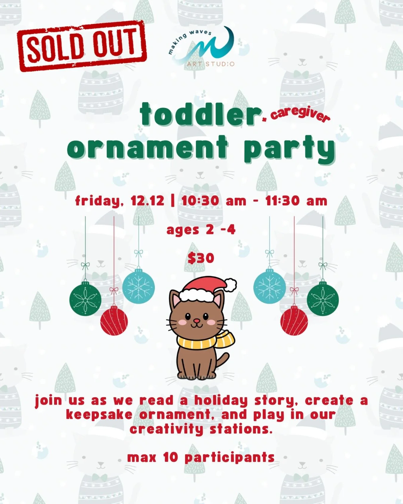 Our Toddler Ornament Party is now sold out. Thank you! ❤️💚