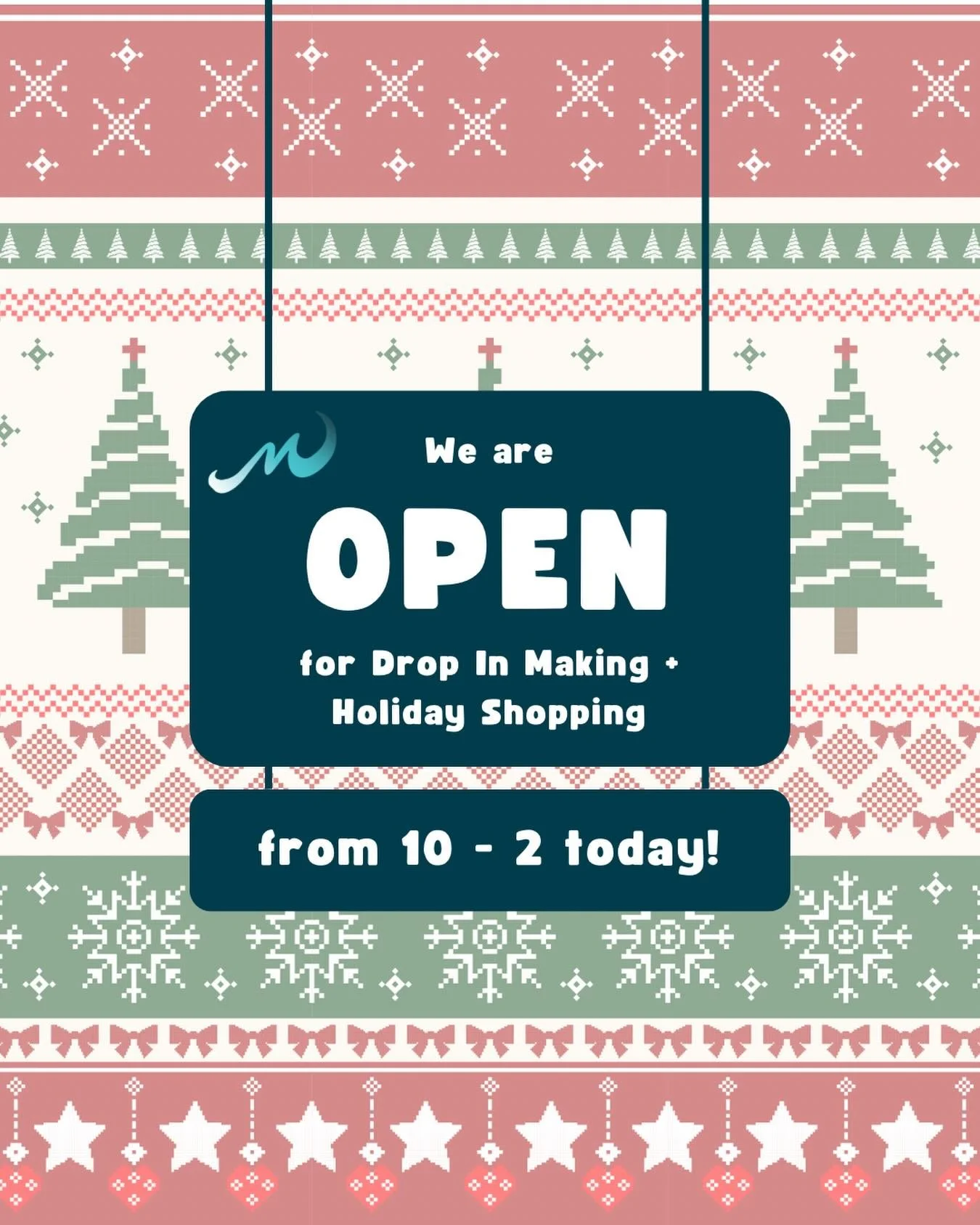 Want to get of the house for a bit on this wintery day?! Join us for Drop In Making + Holiday Shopping from 10 am - 2 pm! ☃️