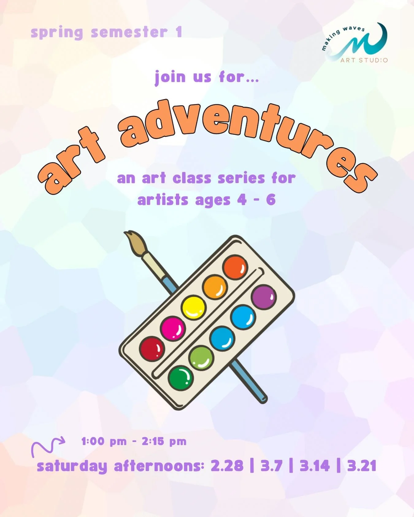 Need an outlet for your little one on Saturdays? Drop them off for our next round of Art Adventures! 🌈

Over the next 4 weeks we will be studying famous artists, reading stories, and learning about other cultures. All with the purpose of inspiring o