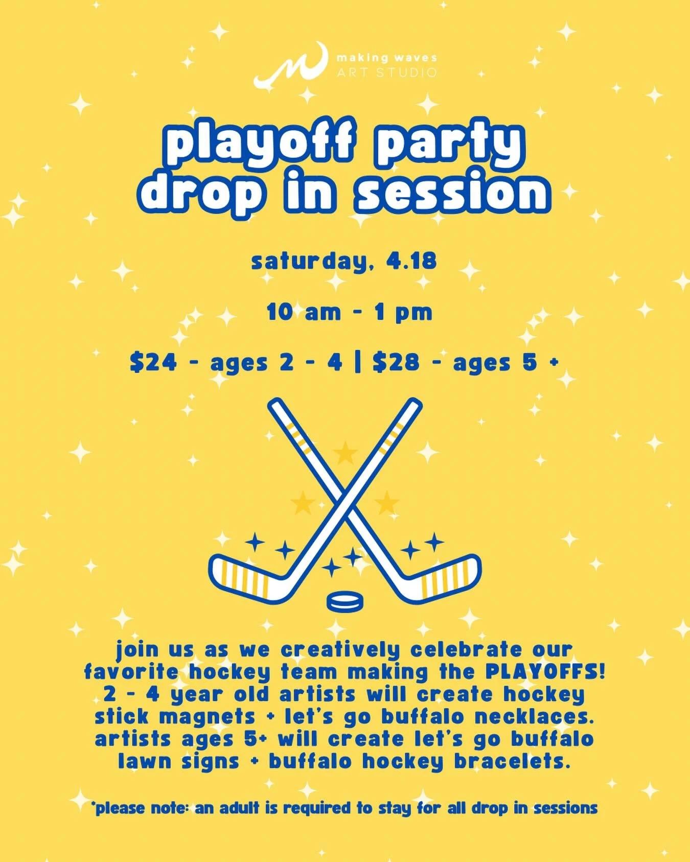 We couldn&rsquo;t be more excited for the drought to be OVER and you can best believe we&rsquo;ll be celebrating &mdash; creatively! 🎨🏒

Join us as we celebrate the start of the playoffs with an extra long playoff party themed Drop In Session.

Det