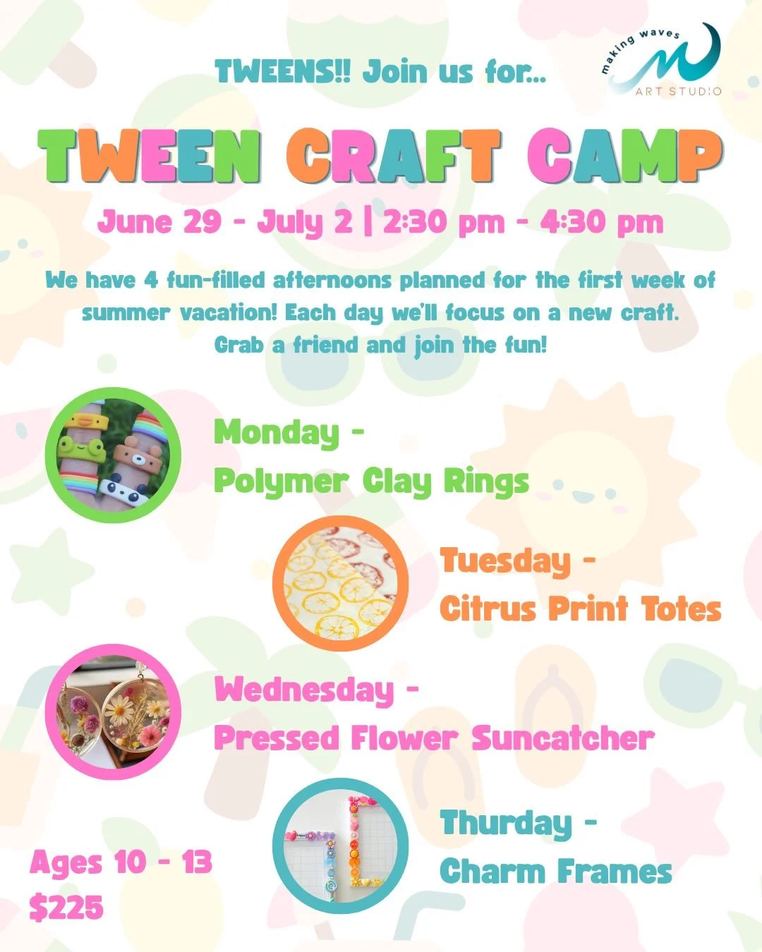 📢 Calling all creative tweens!

This summer we are offering 2 summer camps just for tweens! 😎 We&rsquo;re kicking off the summer with Tween Craft Camp ✂️ and ending the summer with Tween Art Camp! 🎨 We want to be that safe and happy space for your