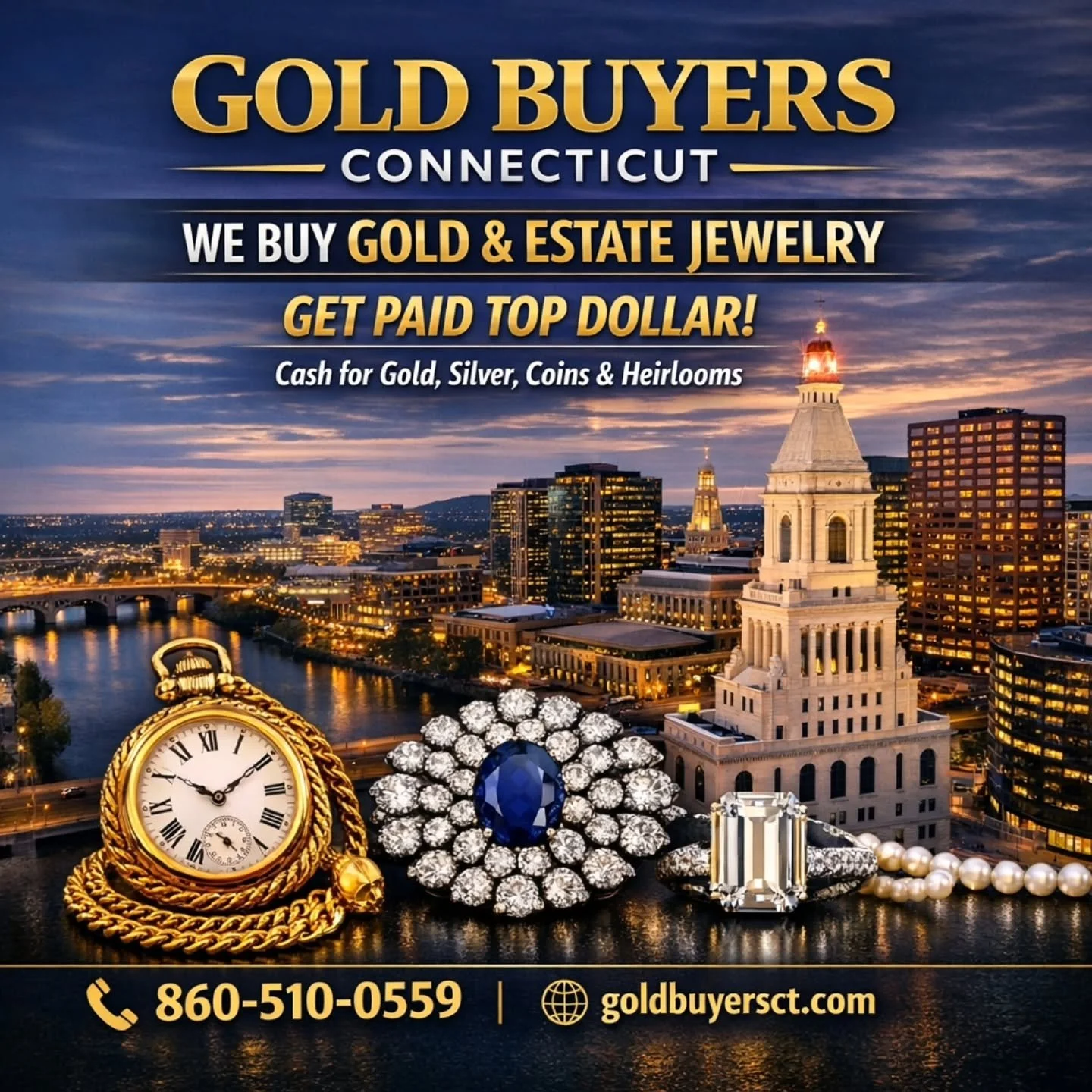 ✨ Connecticut&rsquo;s trusted gold &amp; estate jewelry buyer. 
Bring your heirlooms, coins, and fine pieces &mdash; walk out with cash today. 

📞 860‑510‑0559 | goldbuyersct.com 

#GoldBuyersCT #HartfordGold #EstateJewelry #LuxuryConnecticut #SellG